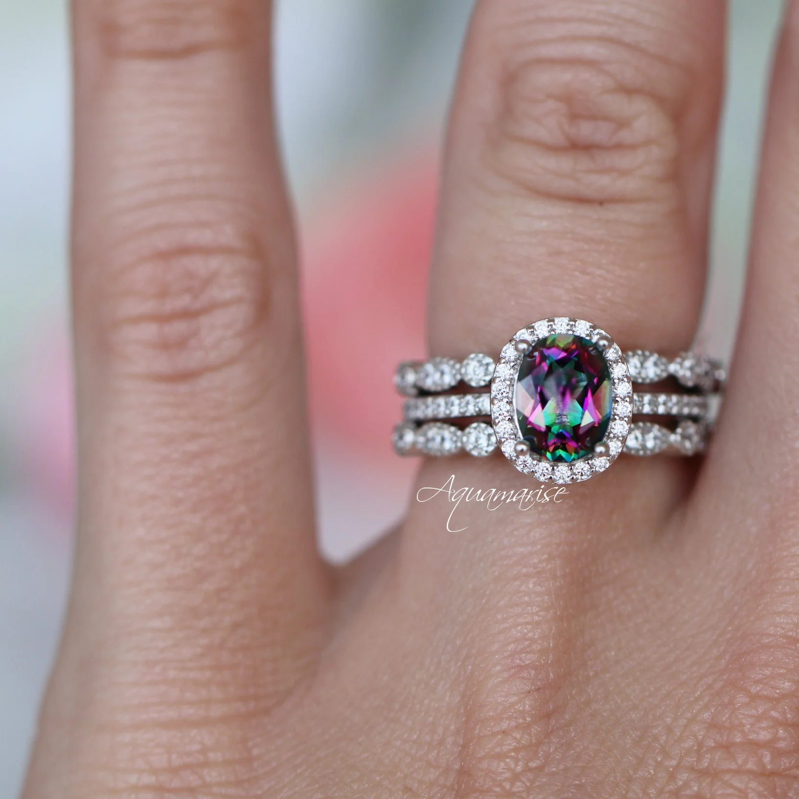 Iris Mystic Topaz Engagement Ring in 14K White Gold - Image 3