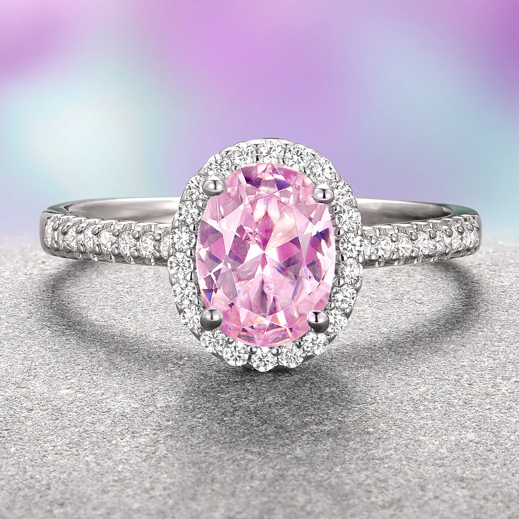 Iris Oval Pink Tourmaline Engagement Ring- 14K White Gold
