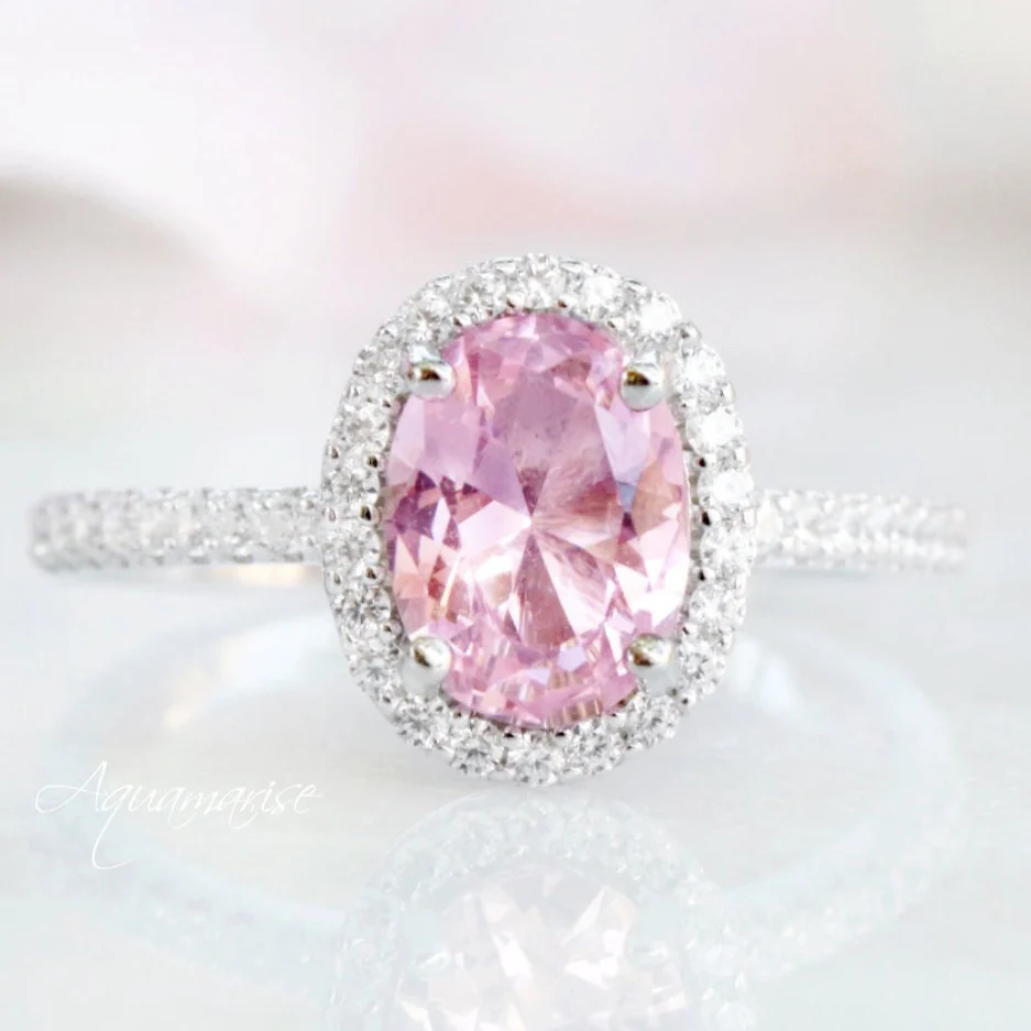 Iris Oval Pink Tourmaline Engagement Ring- 14K White Gold - Image 2