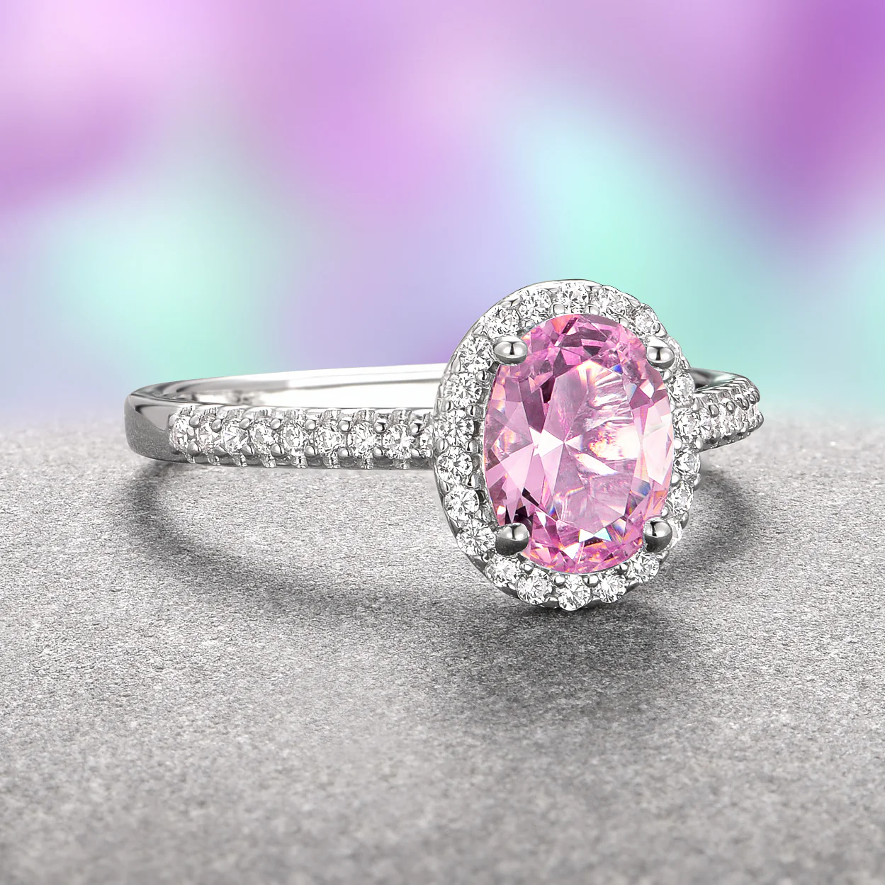 Iris Oval Pink Tourmaline Engagement Ring- 14K White Gold - Image 8