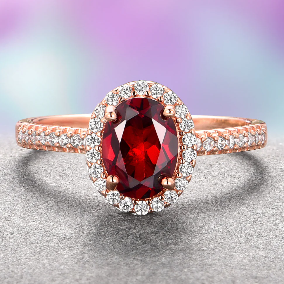 Iris Oval Red Garnet Engagement Ring- 14K Solid Rose Gold