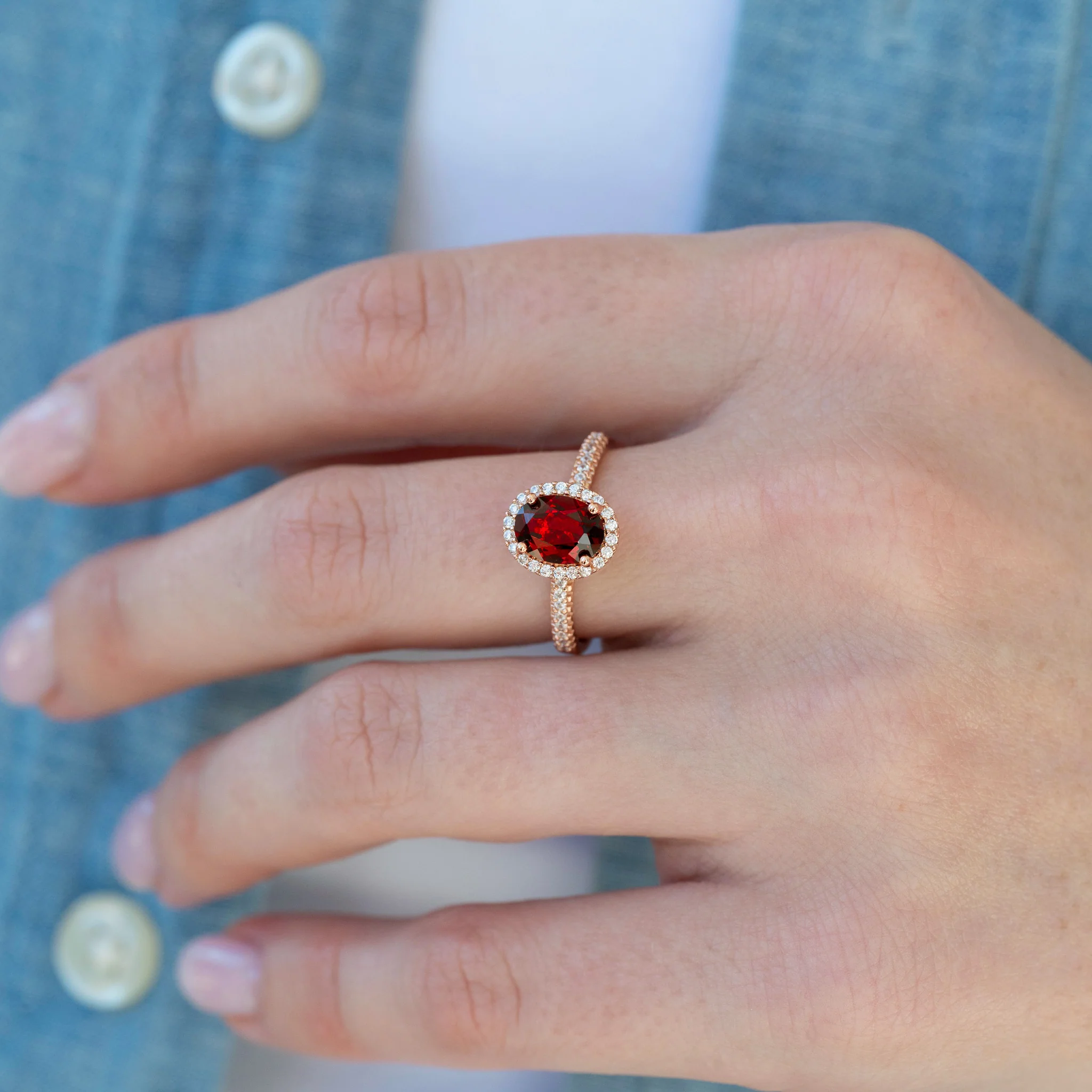Iris Oval Red Garnet Engagement Ring- 14K Solid Rose Gold - Image 2