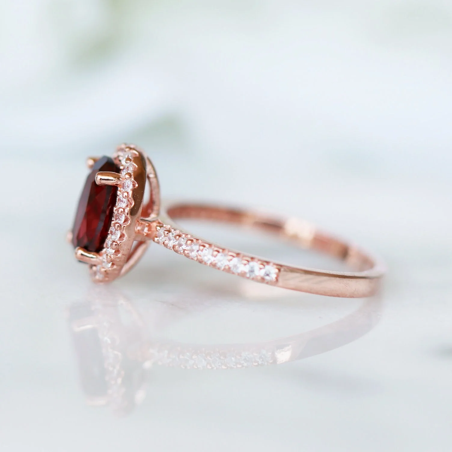 Iris Oval Red Garnet Engagement Ring- 14K Solid Rose Gold - Image 4