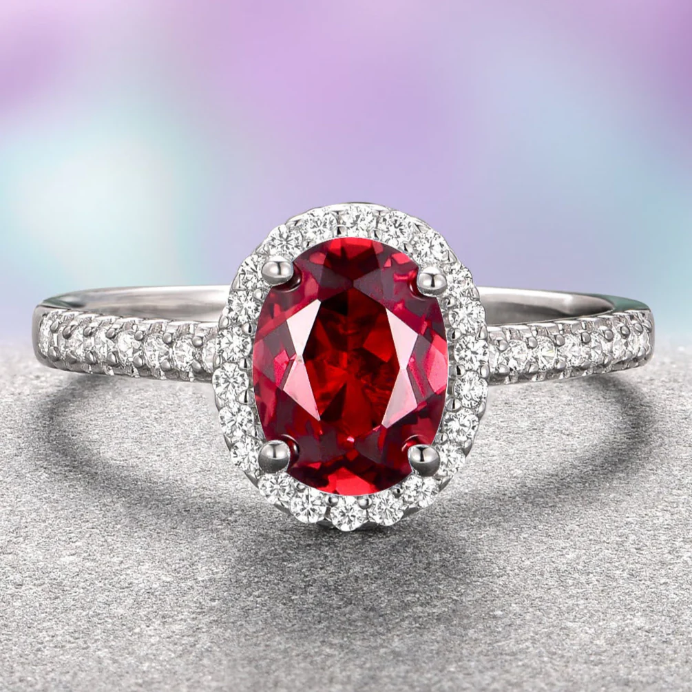 Iris Oval Red Garnet Engagement Ring- 14K White Gold