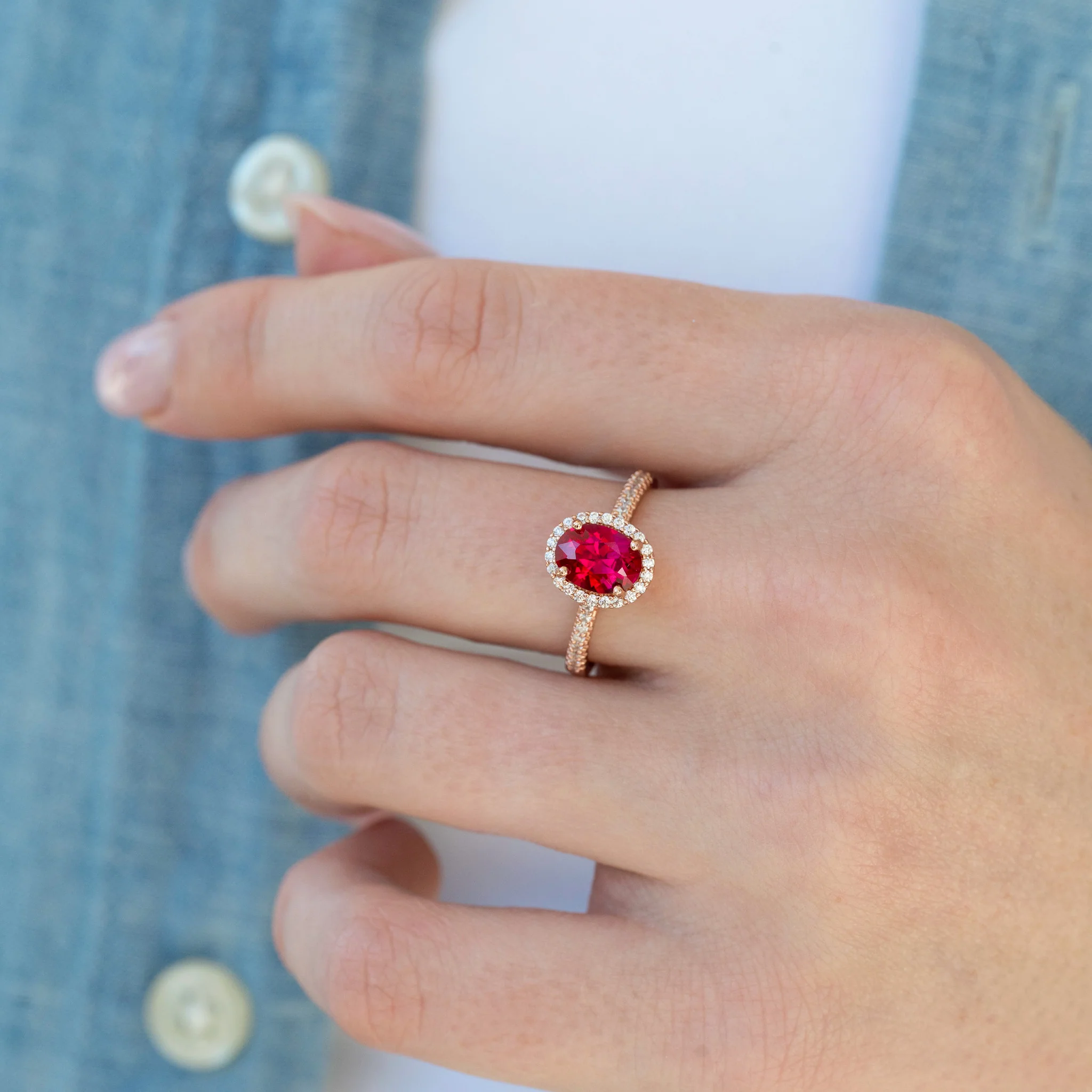 Iris Oval Ruby Engagement Ring- 14K Solid Rose Gold - Image 2