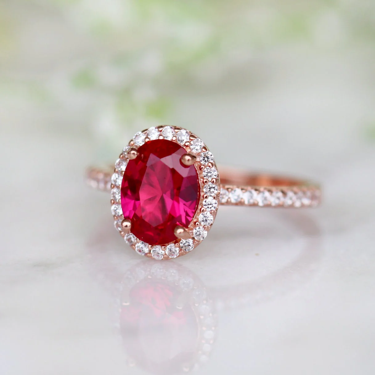 Iris Oval Ruby Engagement Ring- 14K Solid Rose Gold - Image 5