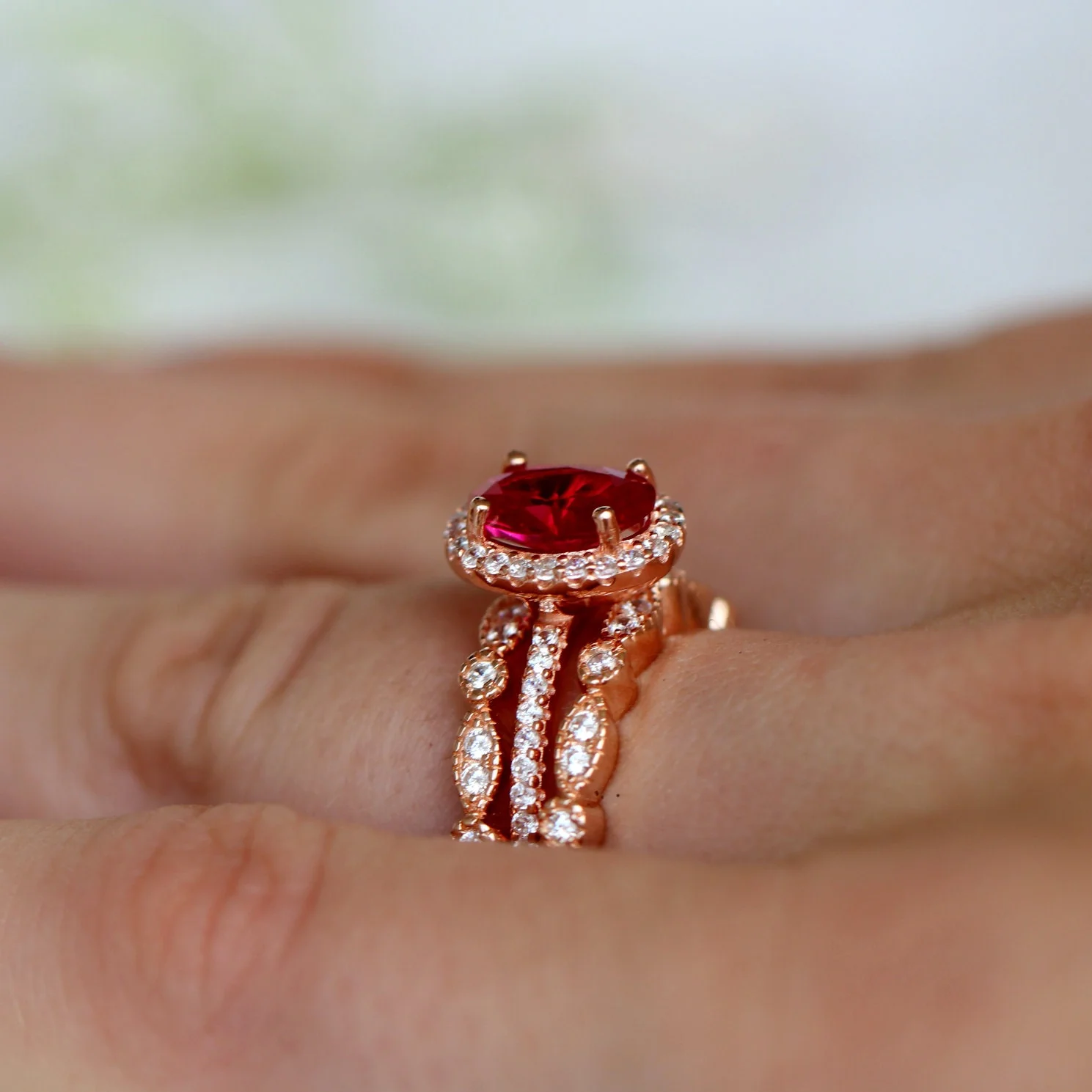 Iris Oval Ruby Engagement Ring- 14K Solid Rose Gold - Image 6