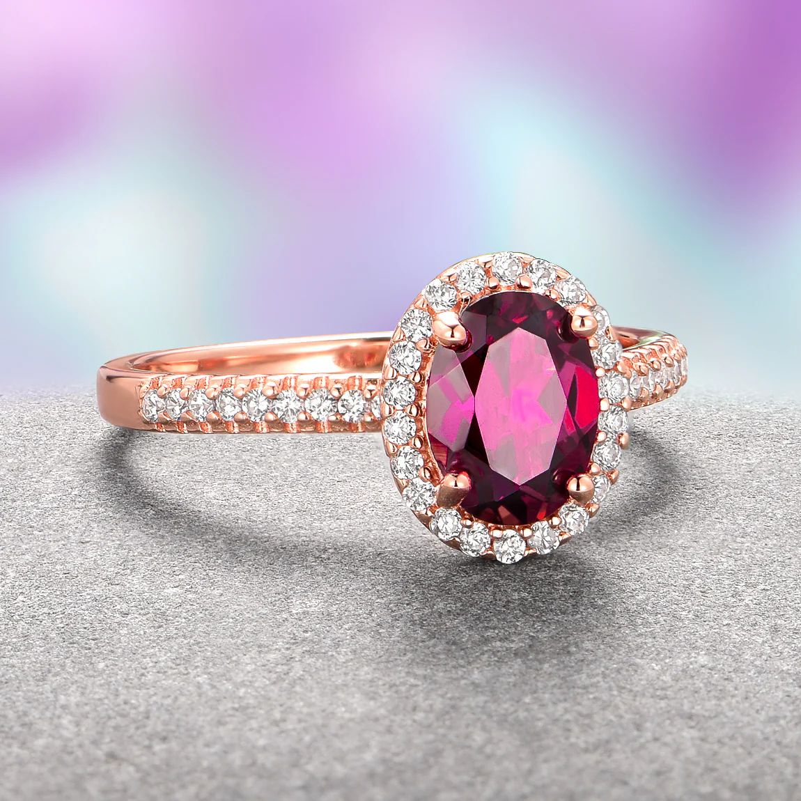 Iris Oval Ruby Engagement Ring- 14K Solid Rose Gold - Image 7