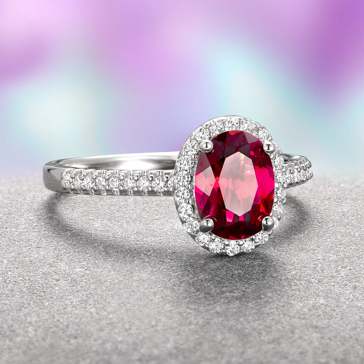 Iris Oval Ruby Engagement Ring- 14K White Gold - Image 4