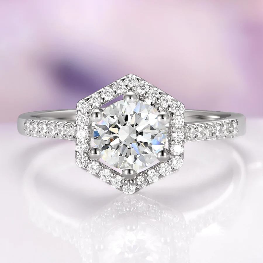 Hexagon Lab-Grown Diamond Engagement Ring in 14K White Gold (IGI Certified)