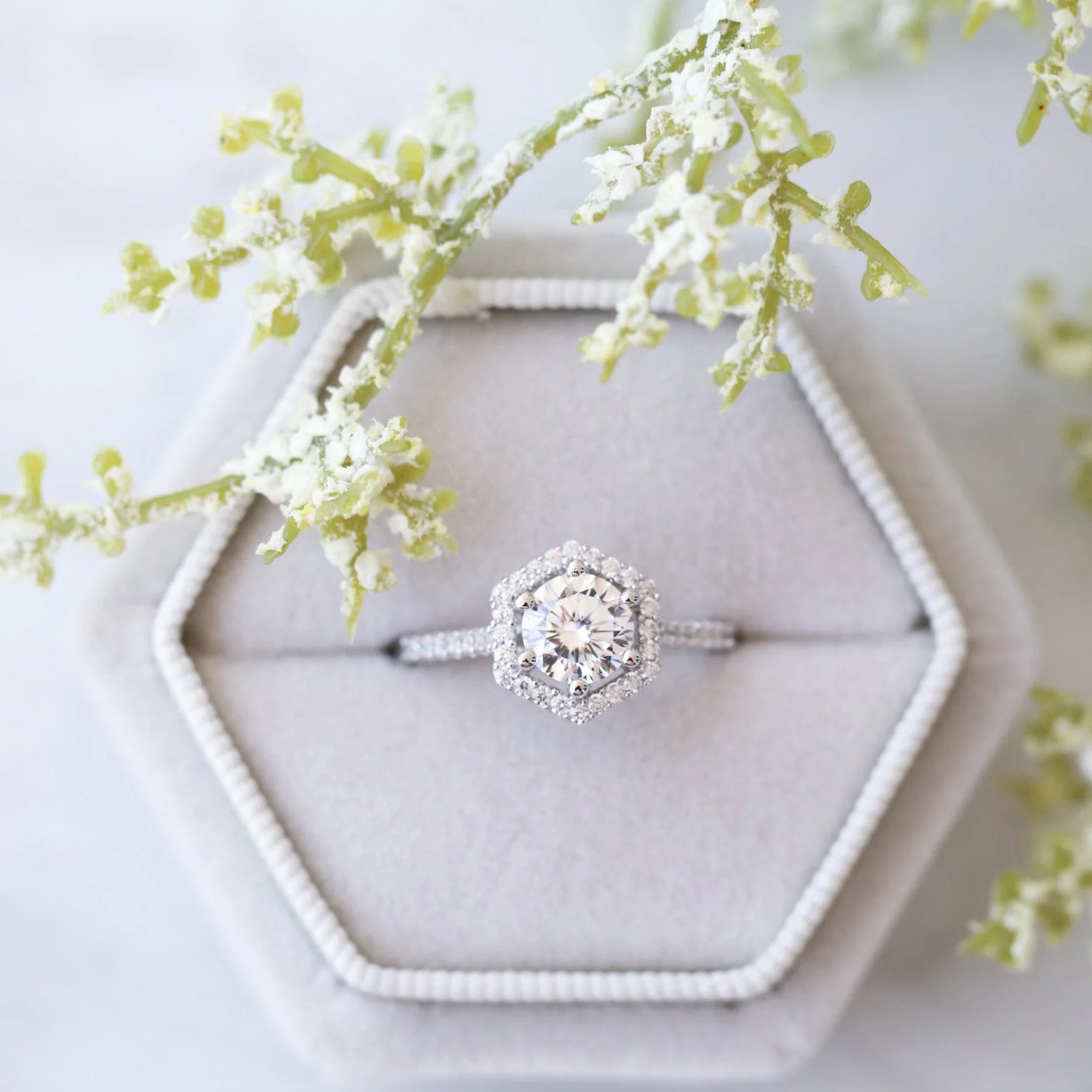 Hexagon Lab-Grown Diamond Engagement Ring in 14K White Gold (IGI Certified) - Image 2