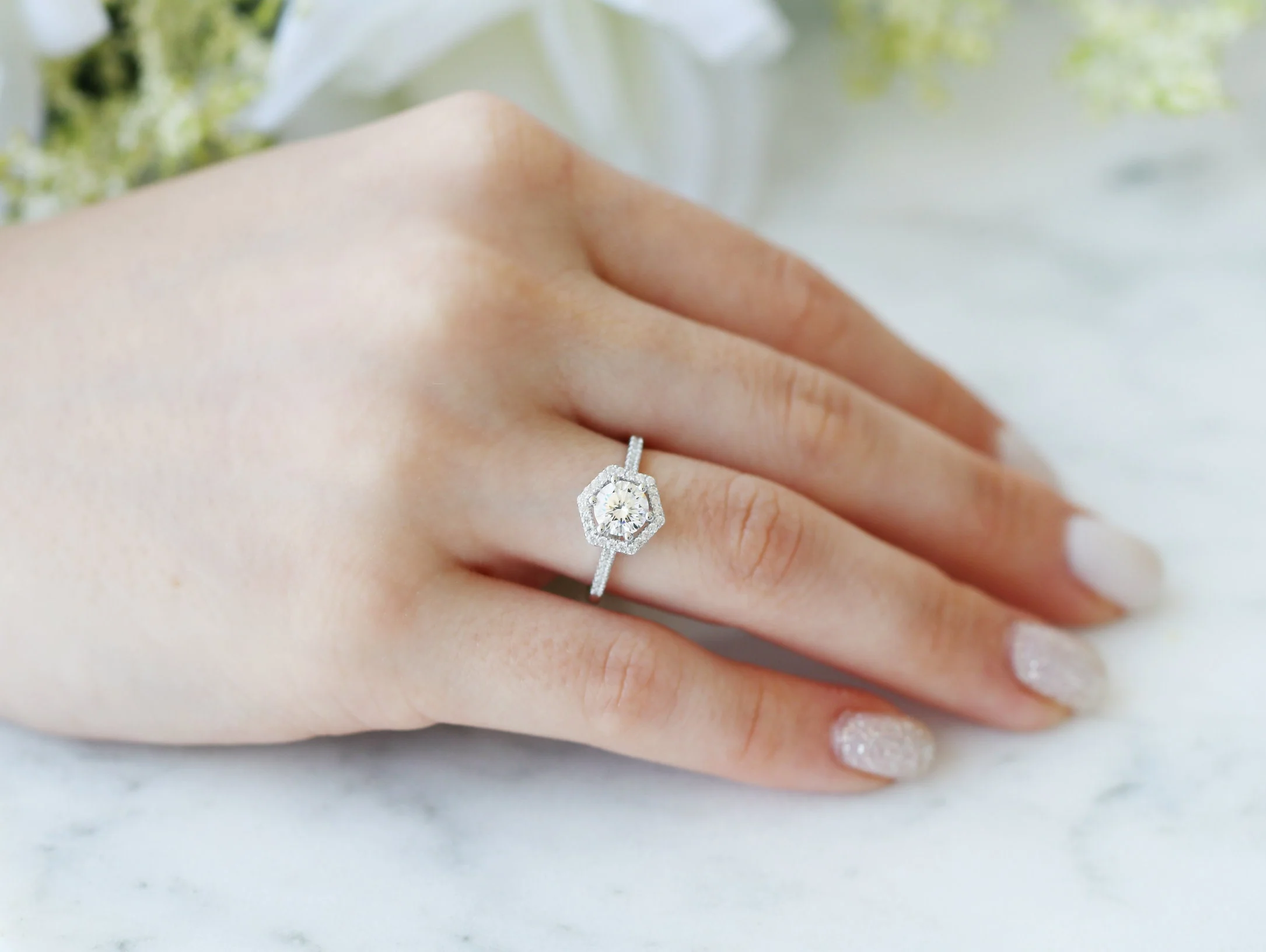 Hexagon Lab-Grown Diamond Engagement Ring in 14K White Gold (IGI Certified) - Image 3