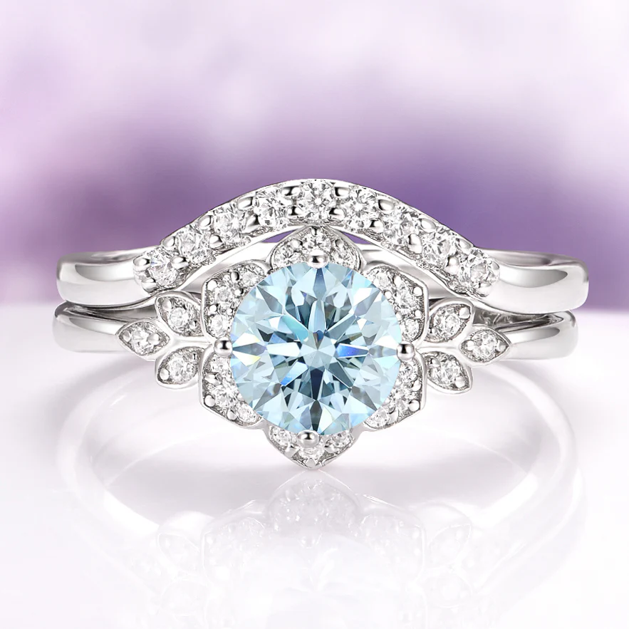 Jasmine Aquamarine Engagement Ring Set in 14K White Gold
