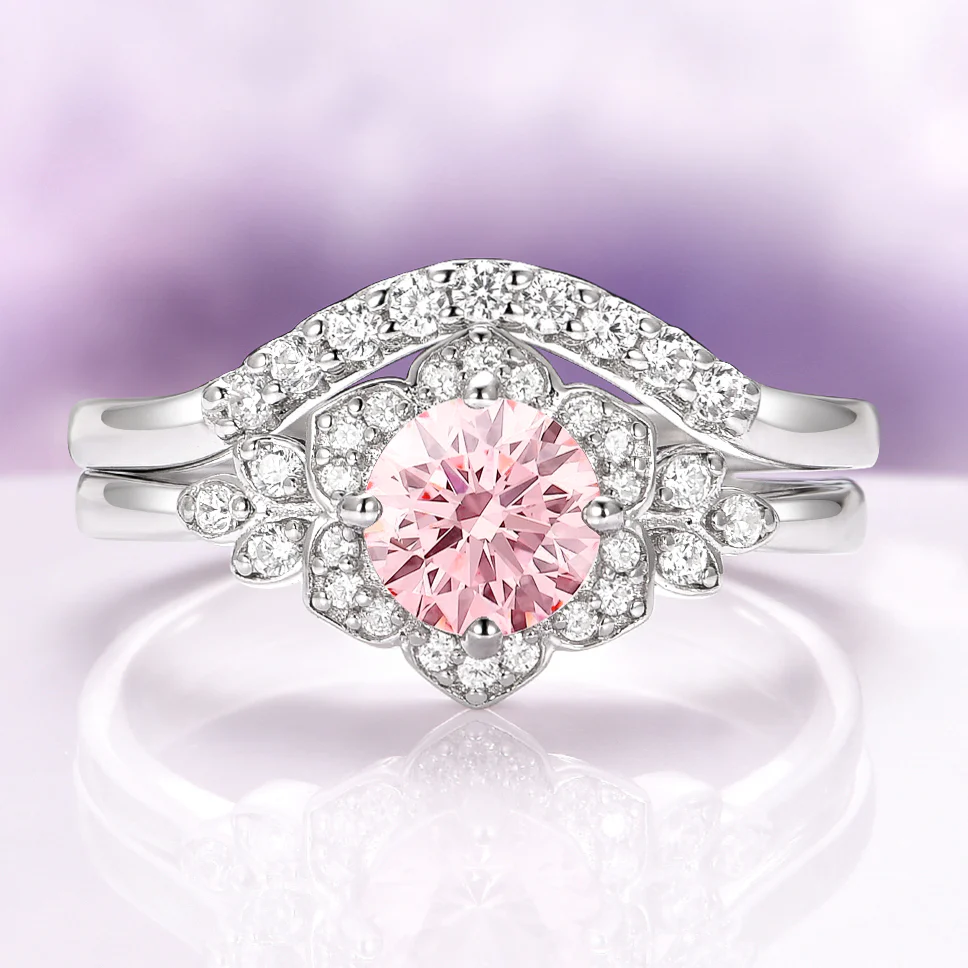 Jasmine Morganite Bridal Ring Set in 14K White Gold