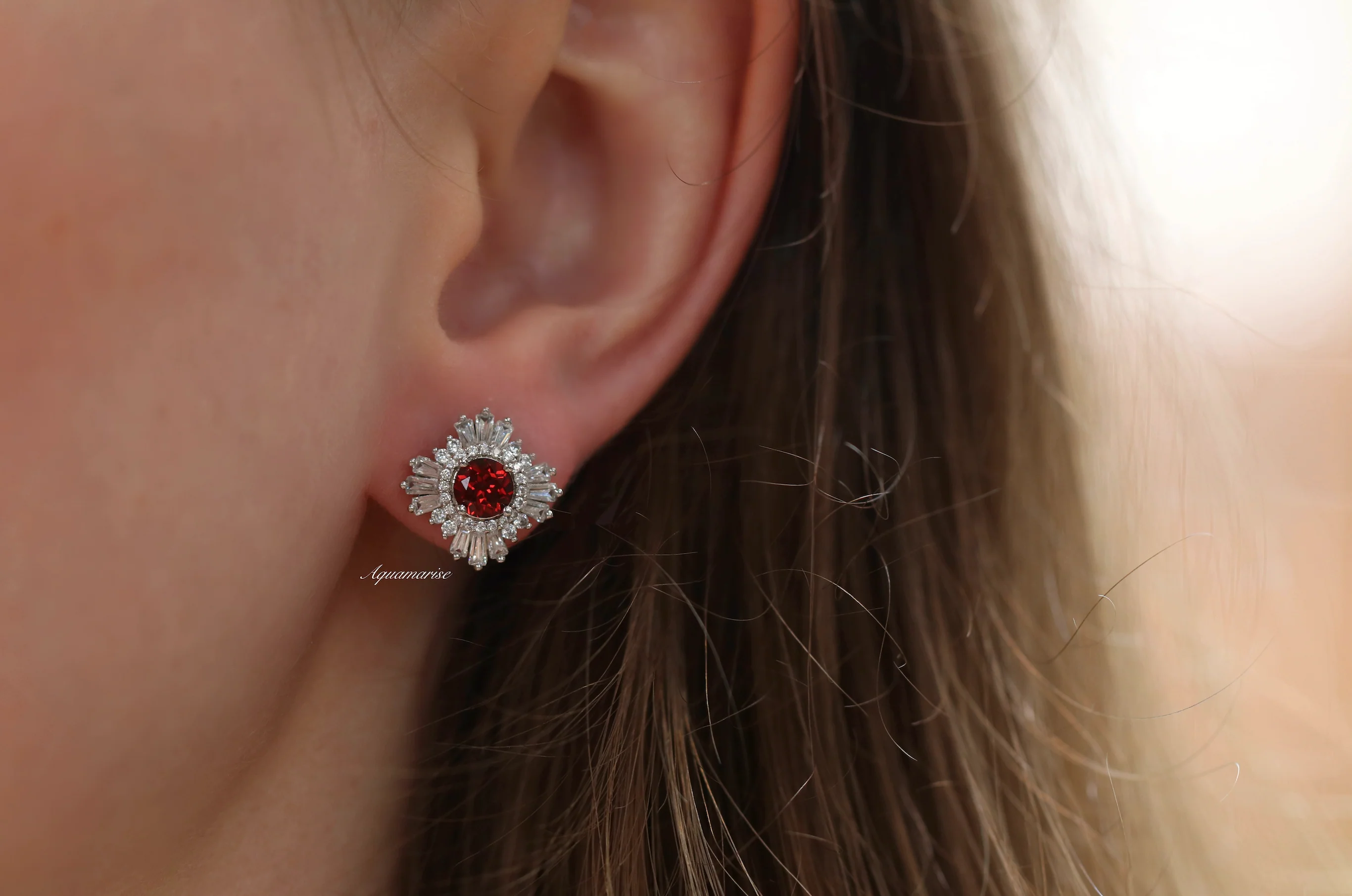 Joelle Natural Red Garnet Stud Earrings in Sterling Silver - Image 2