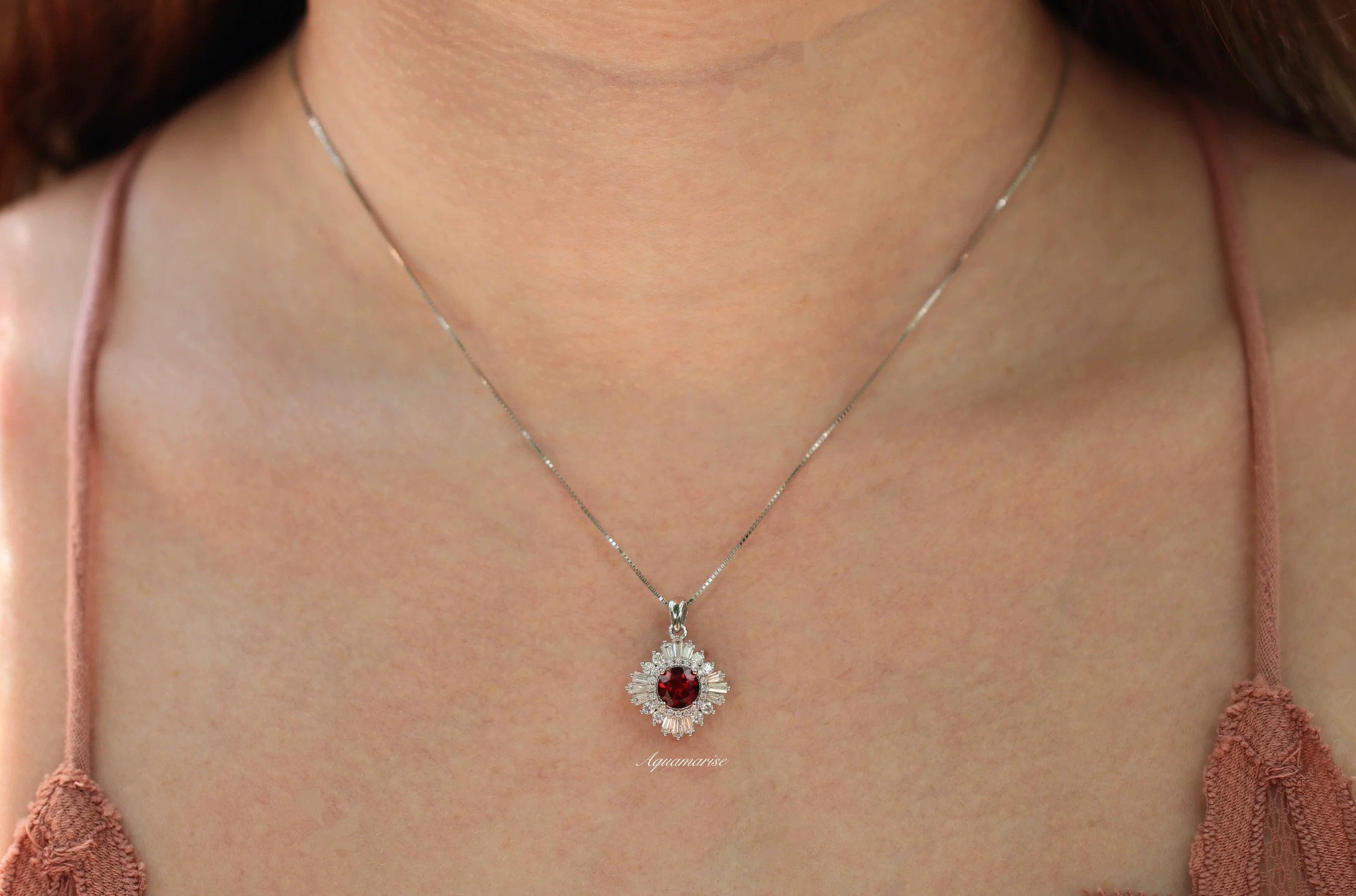 Joelle Natural Red Garnet Starburst Pendant Necklace in Sterling Silver - Image 2