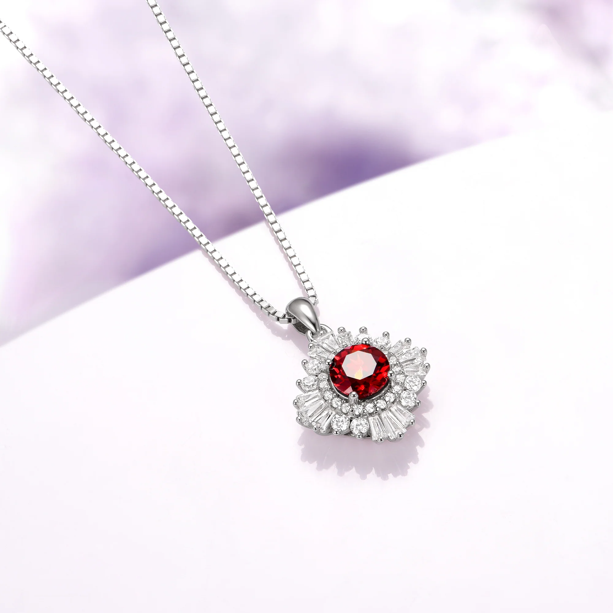 Joelle Natural Red Garnet Starburst Pendant Necklace in Sterling Silver - Image 3