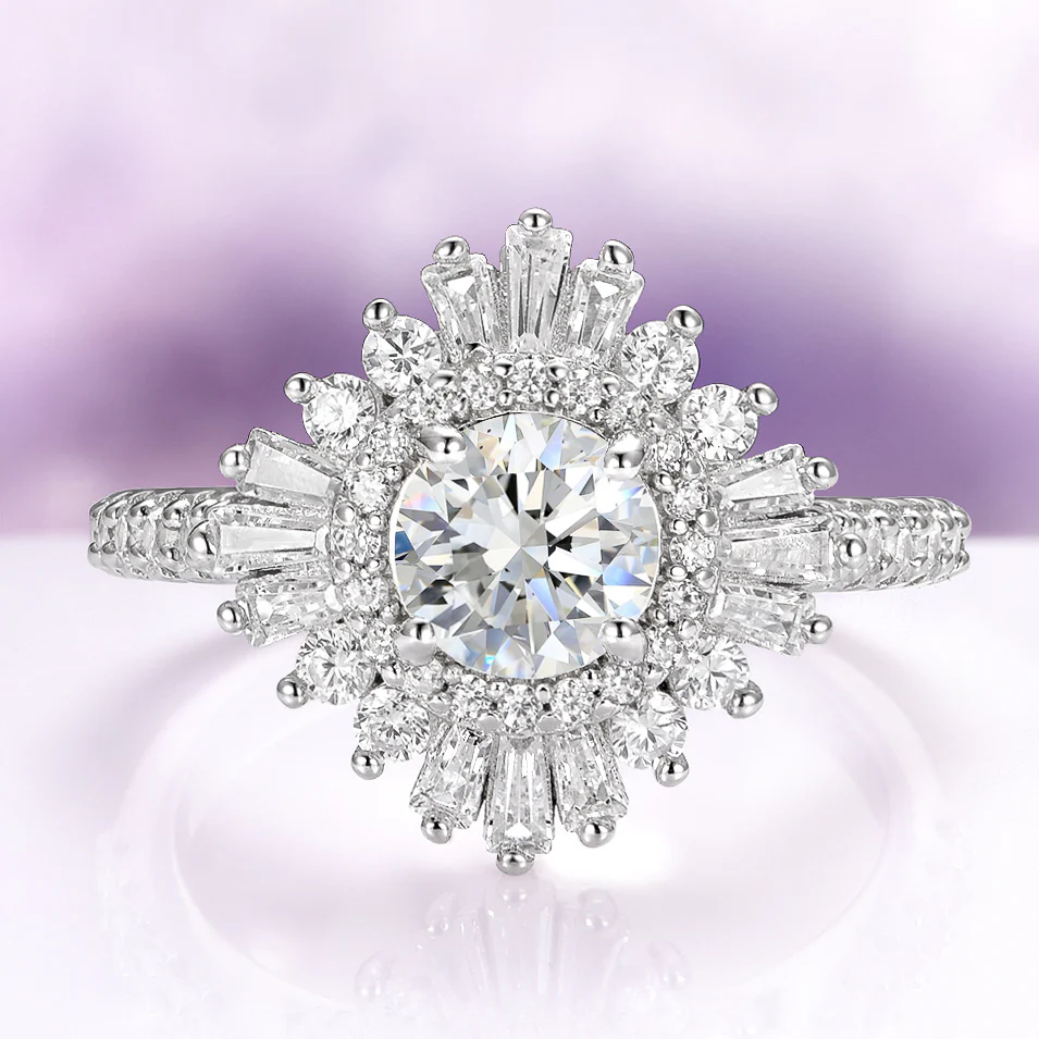 Joelle Starburst Moissanite Engagement Ring in 14K White Gold