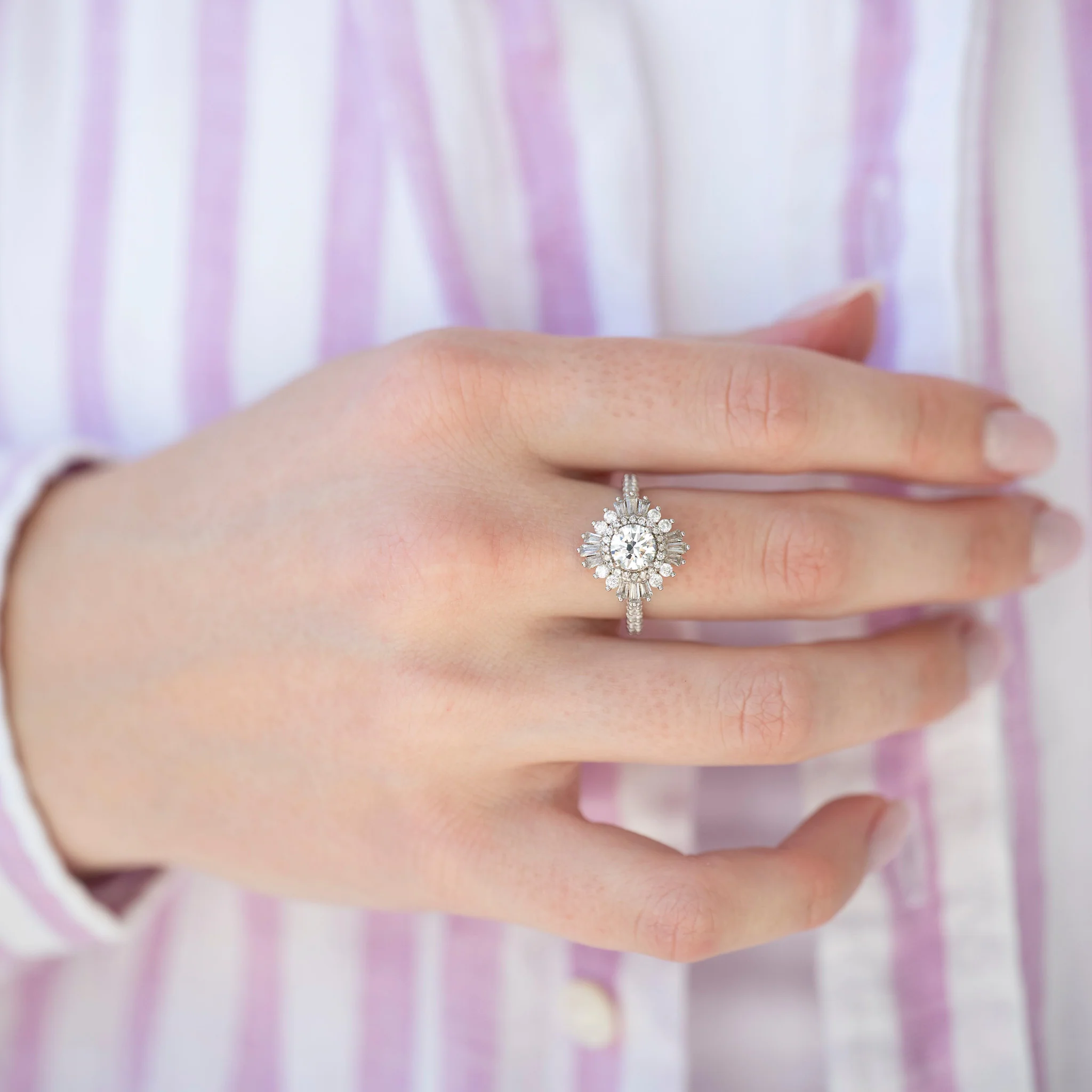 Joelle Starburst Moissanite Engagement Ring in 14K White Gold - Image 2