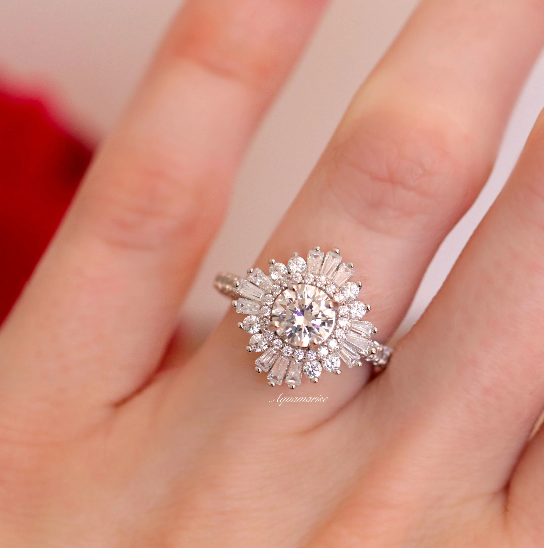 Joelle Starburst Moissanite Engagement Ring in 14K White Gold - Image 3