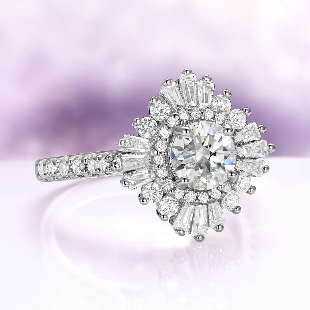 Joelle Starburst Moissanite Engagement Ring in 14K White Gold - Image 4
