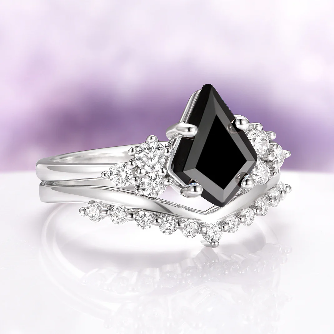 Skylar Kite Cut Black Onyx Engagement Ring Set in Sterling Silver - Image 4