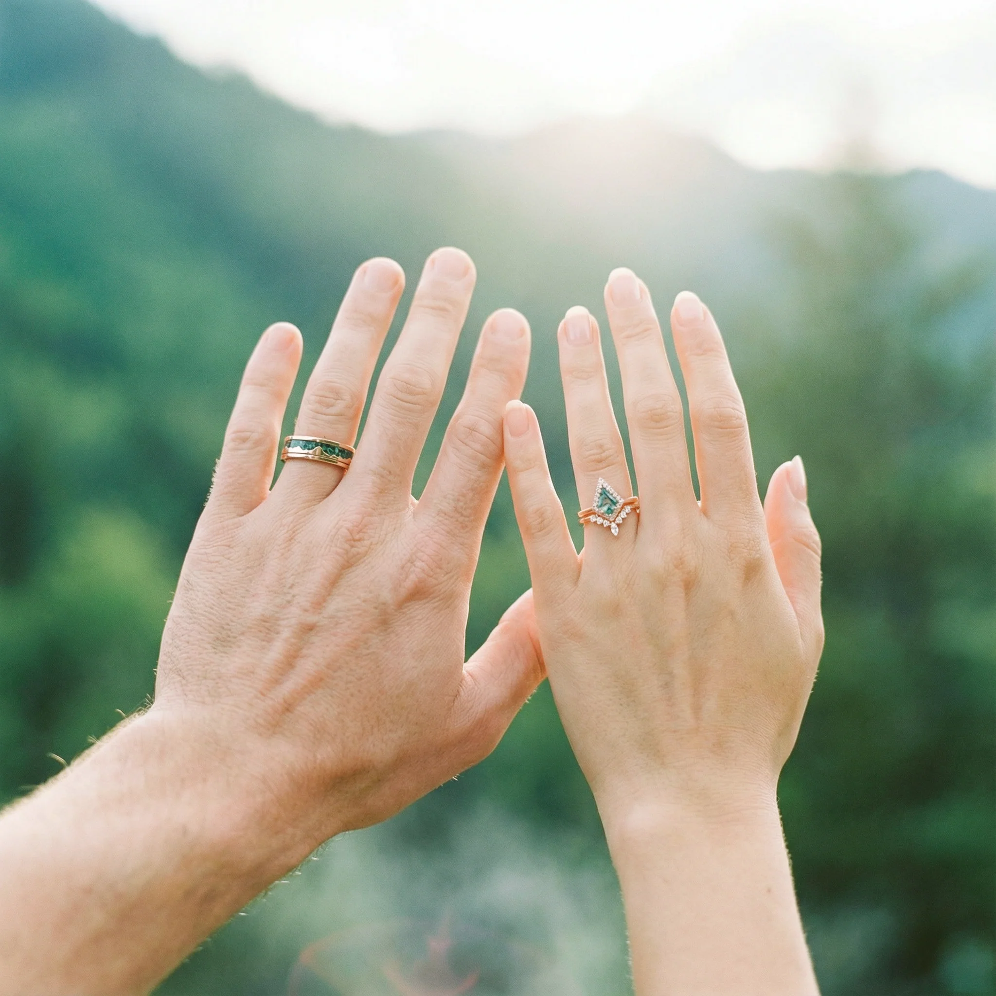 Kite Cut Green Moss Agate Engagement Ring Set in 14K Solid Rose Gold - Image 3