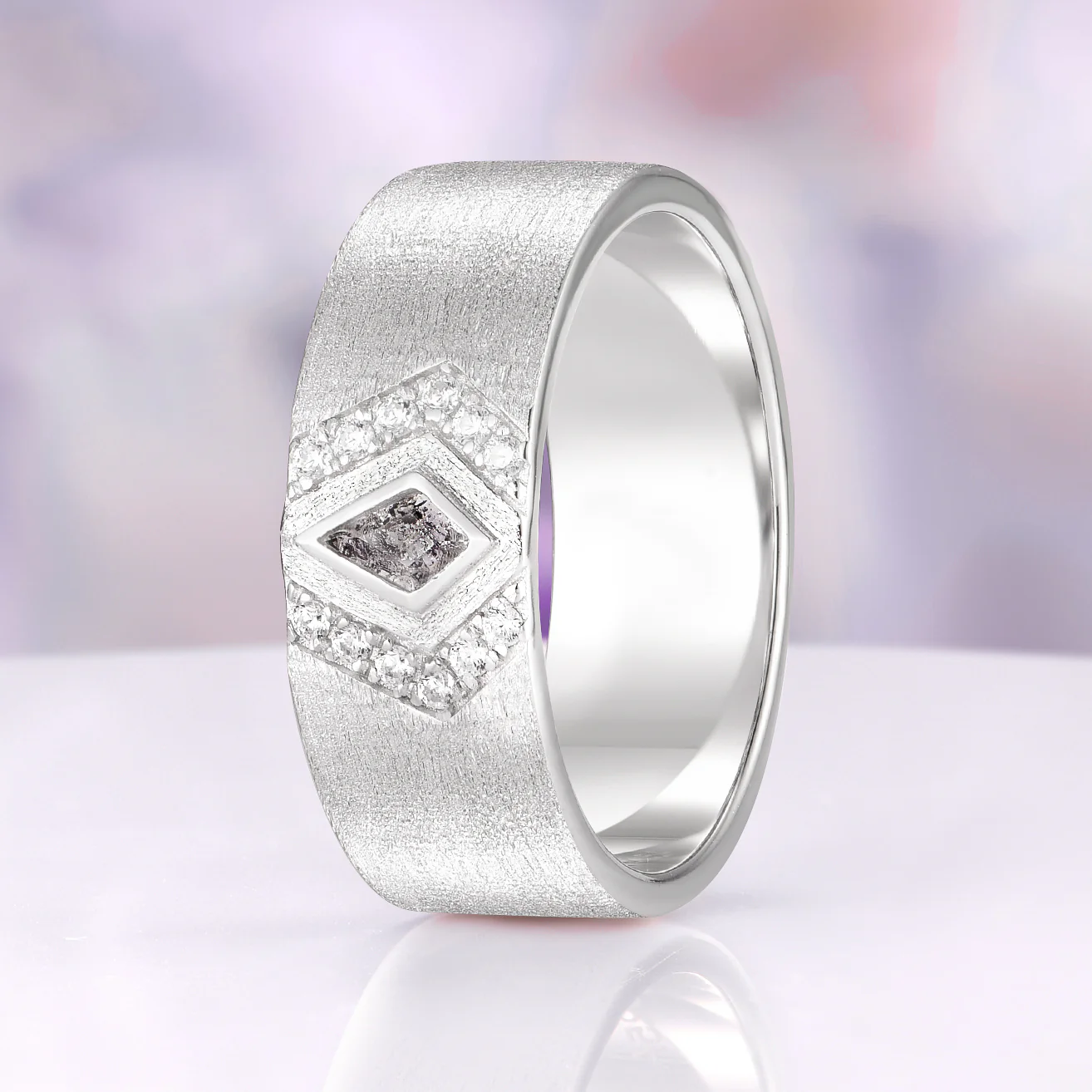 Natural Herkimer Diamond & Lab Diamond Wedding Band in 14K White Gold (8mm) - Image 2