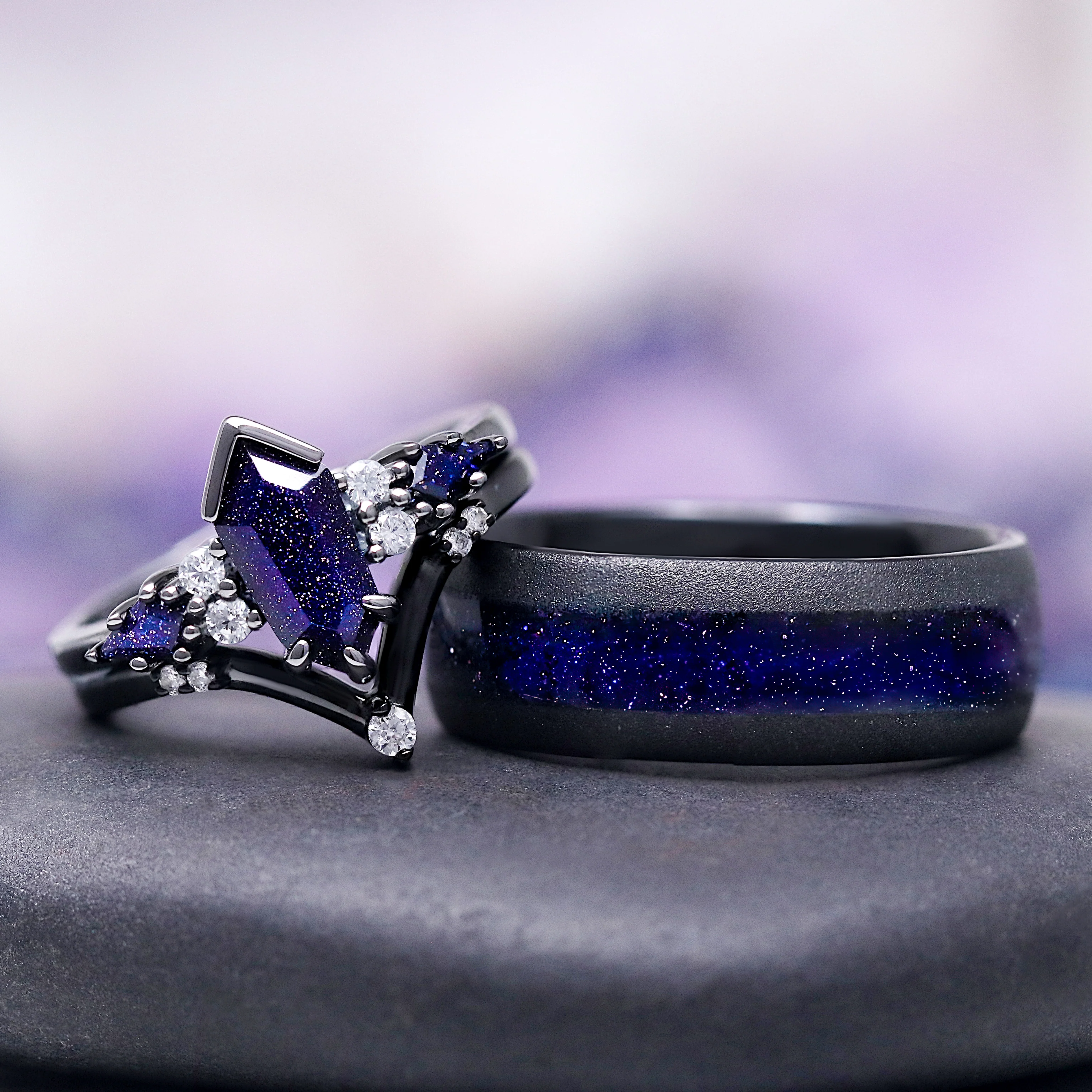 Kite Galaxy Sandstone (Starry Night) Ring Set- Black Ruthenium - Image 3