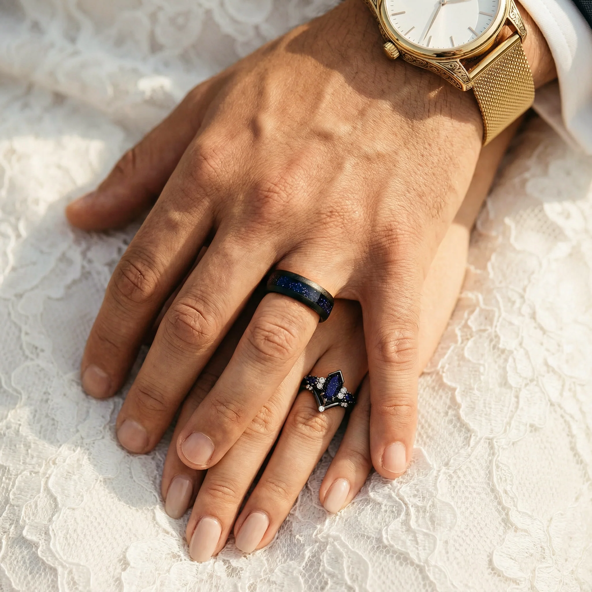 Kite Galaxy Sandstone (Starry Night) Ring Set- Black Ruthenium - Image 4