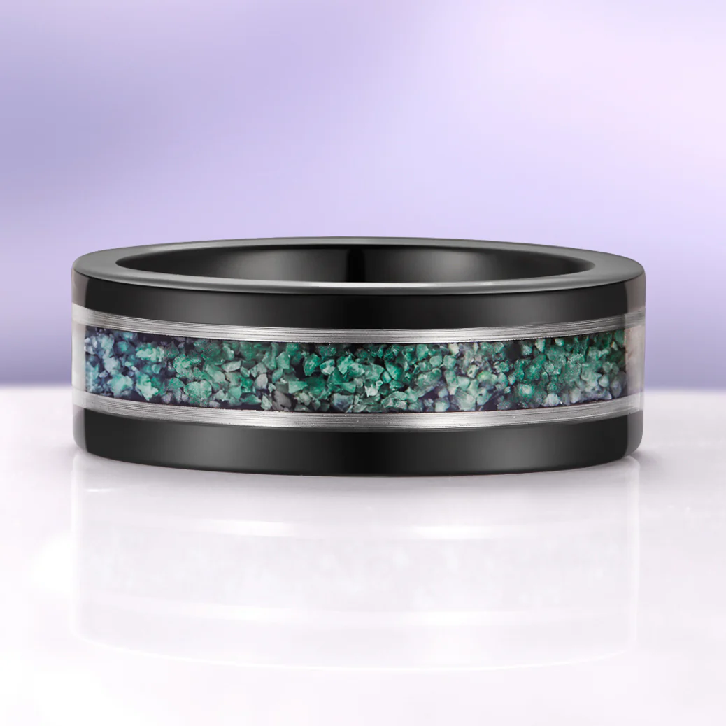 Hexagon Coffin Green Moss Agate Couples Ring Set - Image 10