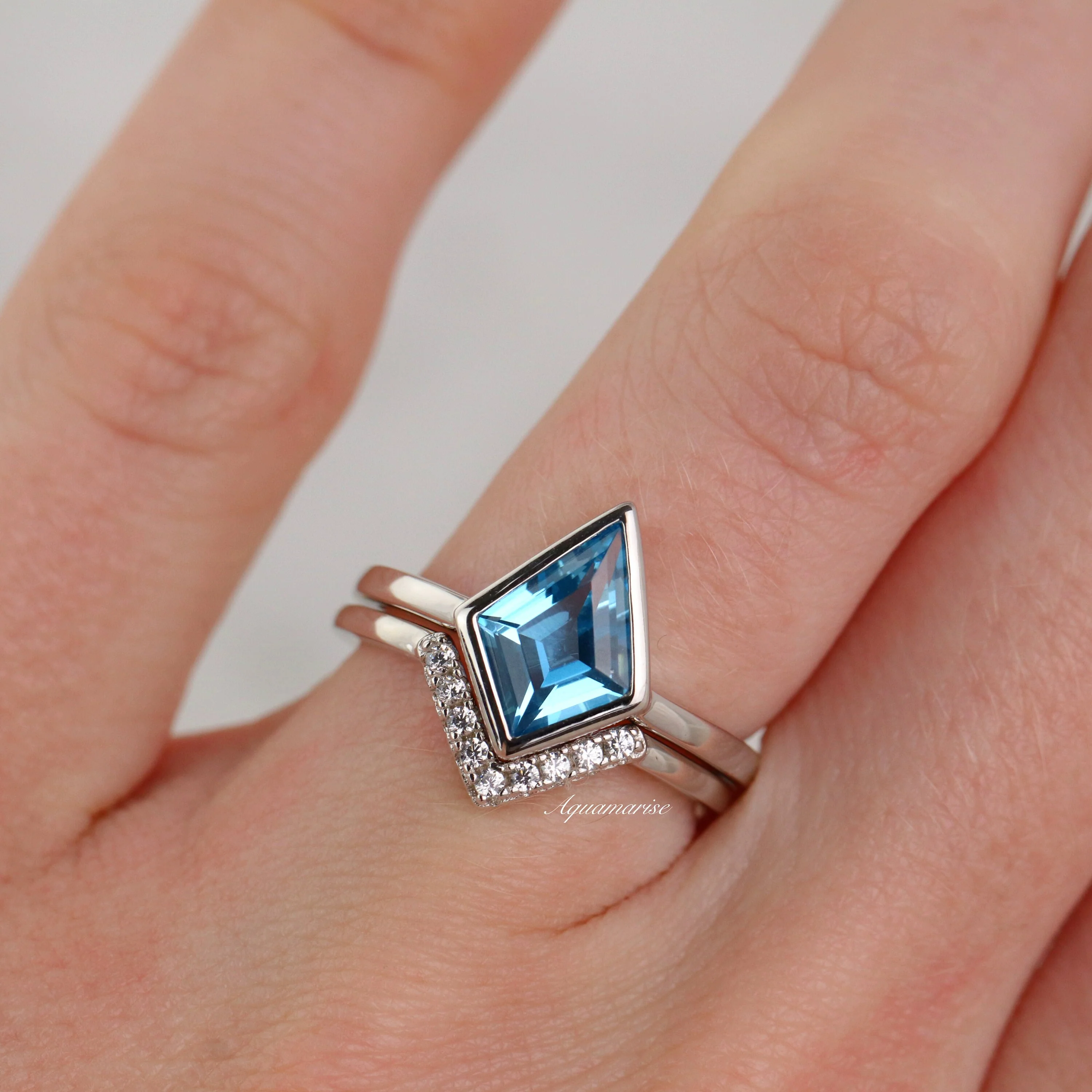 Kite Swiss Blue Topaz Ring Set- Sterling Silver - Image 4