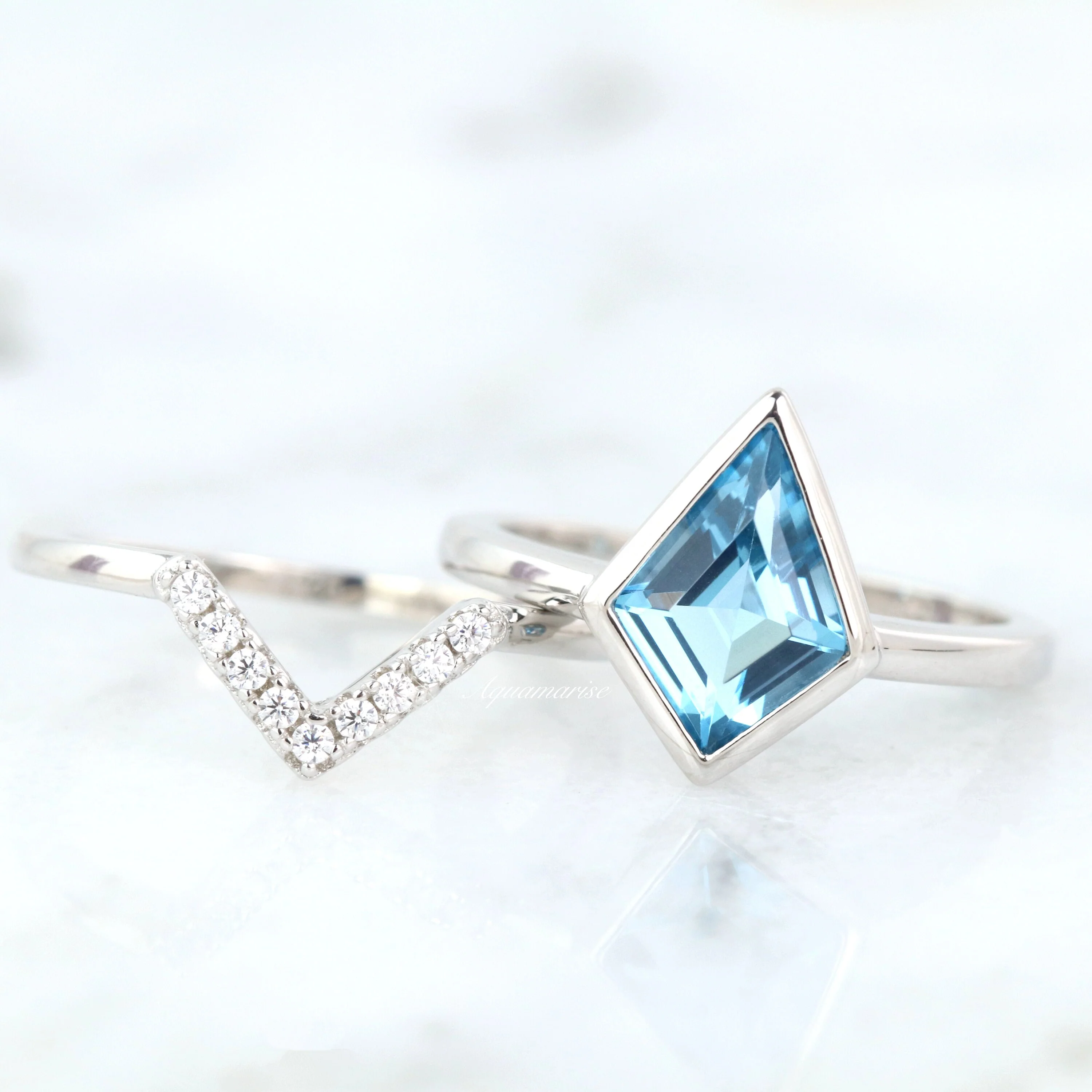 Kite Swiss Blue Topaz Ring Set- Sterling Silver - Image 5