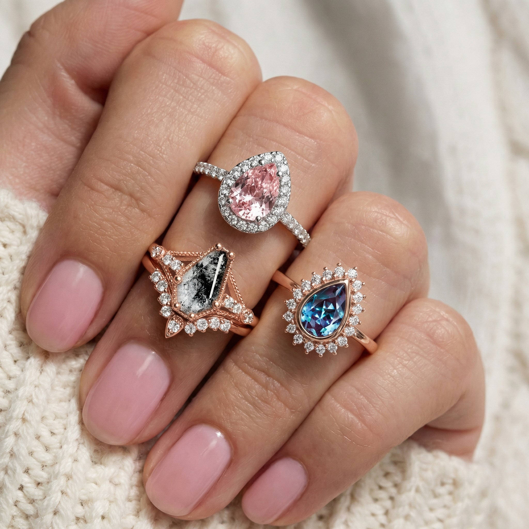 Pear Morganite Halo Ring in Sterling Silver - Image 3