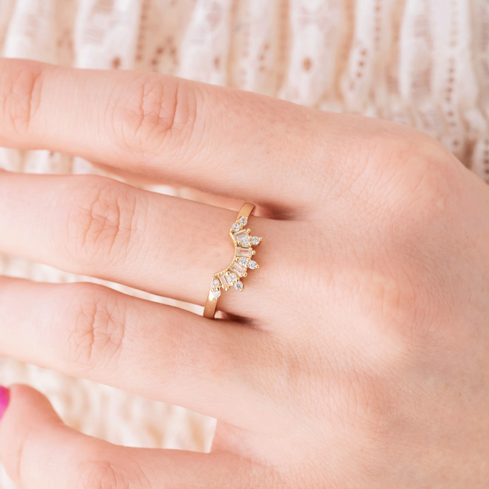 Lab Grown Diamond Crown Wedding Band in Solid 14K Yellow Gold - Image 2