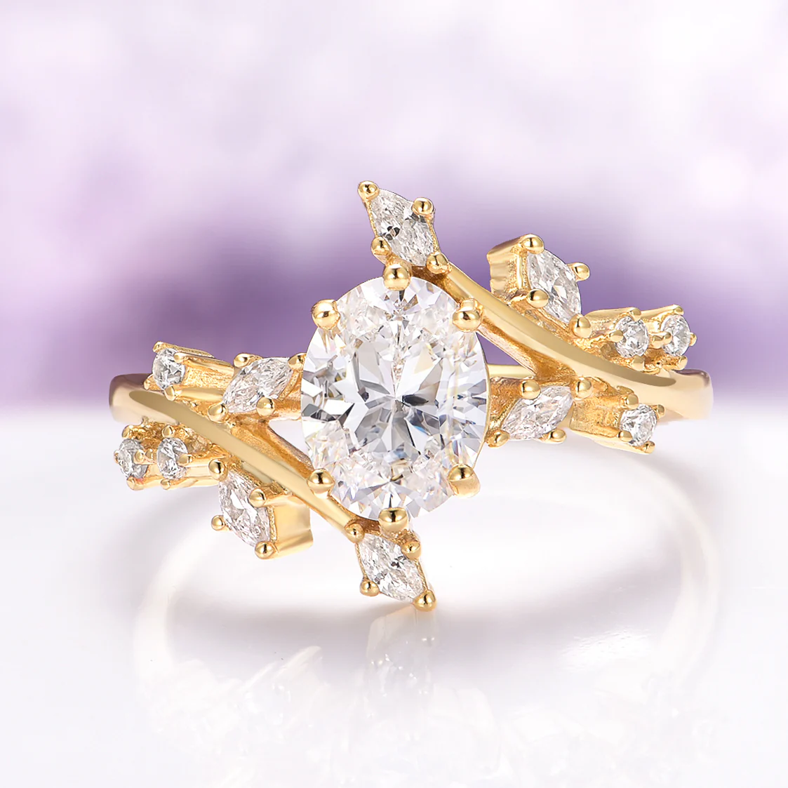 Simulated Diamond Leaf Couples Ring Set - Image 2