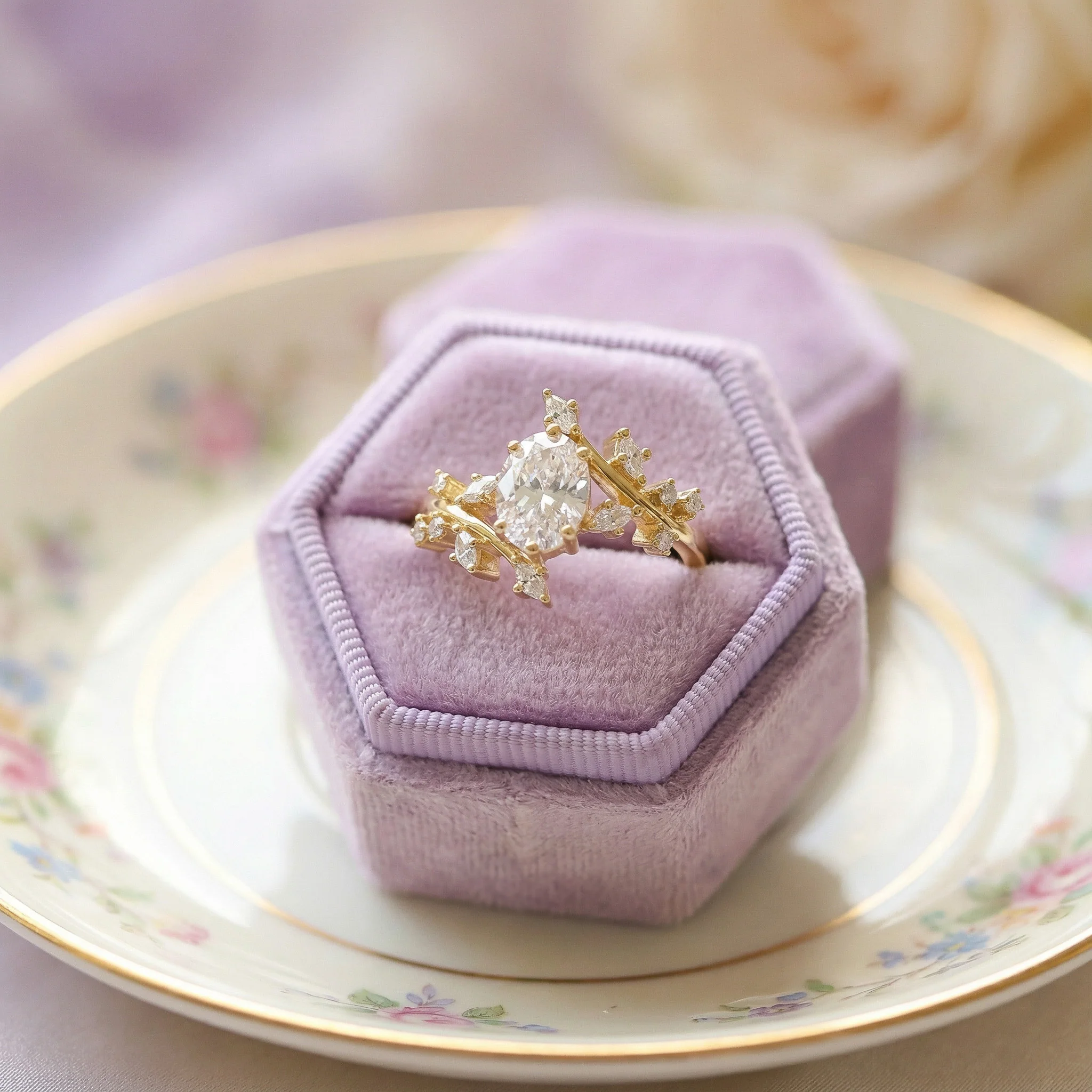 Simulated Diamond Leaf Couples Ring Set - Image 4