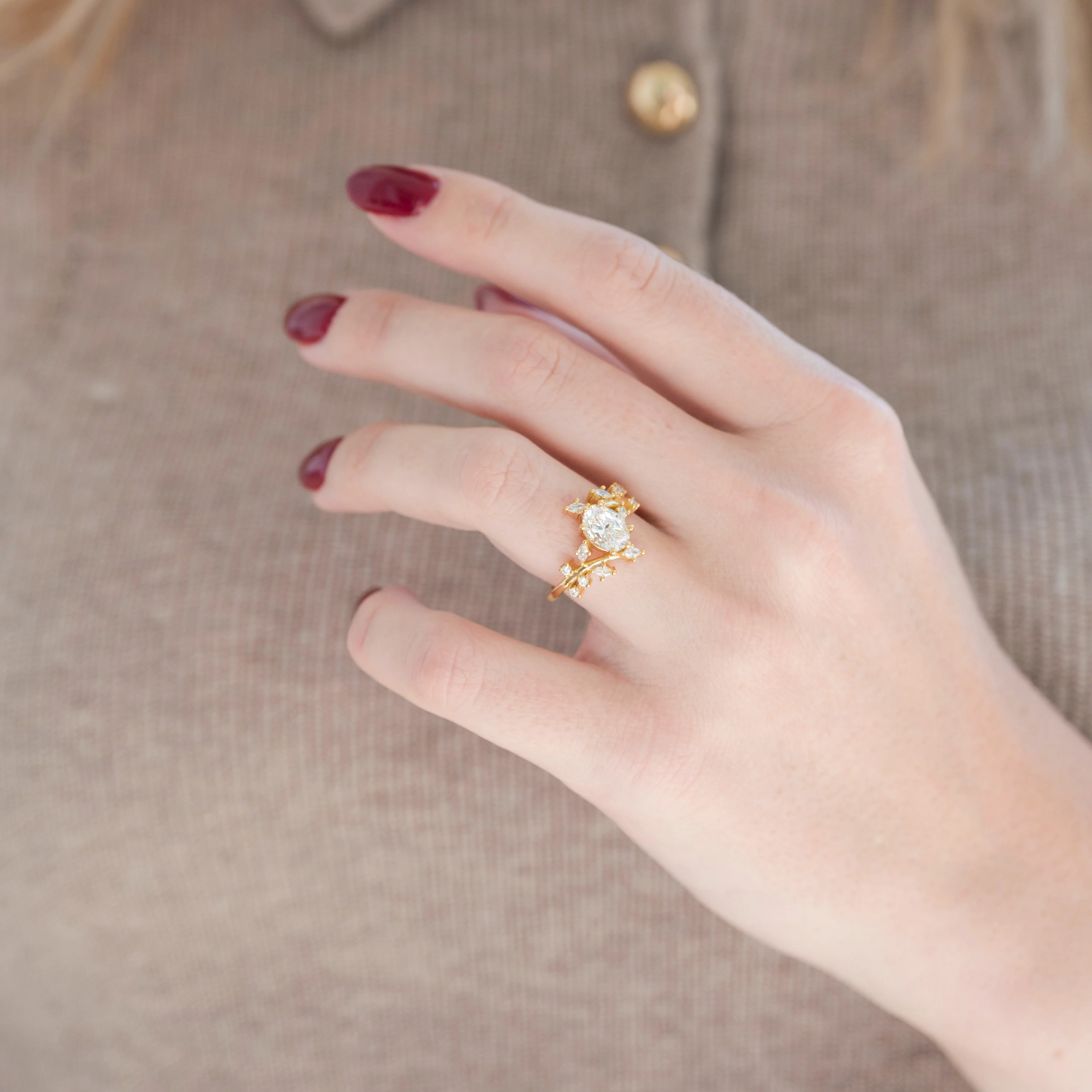 Simulated Diamond Leaf Couples Ring Set - Image 6