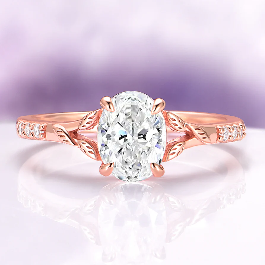Lab-Grown Diamond & Emerald Leaf Engagement Ring Set in 14K Solid Rose Gold (IGI Certified) - Image 5