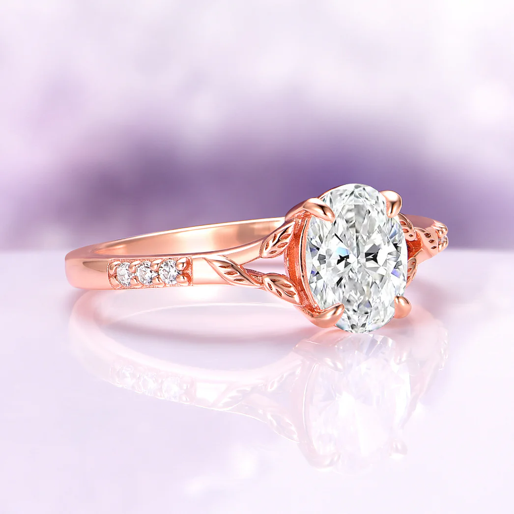 Lab-Grown Diamond & Emerald Leaf Engagement Ring Set in 14K Solid Rose Gold (IGI Certified) - Image 6