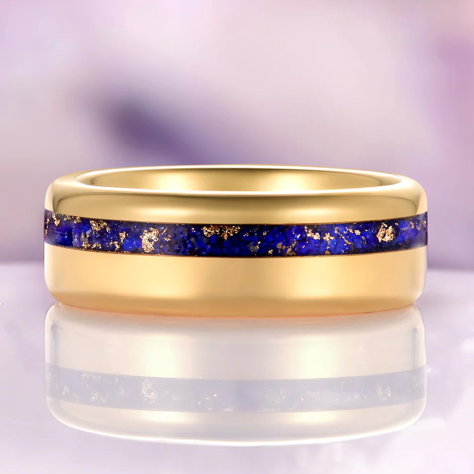 Lapis Lazuli Wedding Band in Yellow Gold Tungsten Carbide (8mm) - Image 2