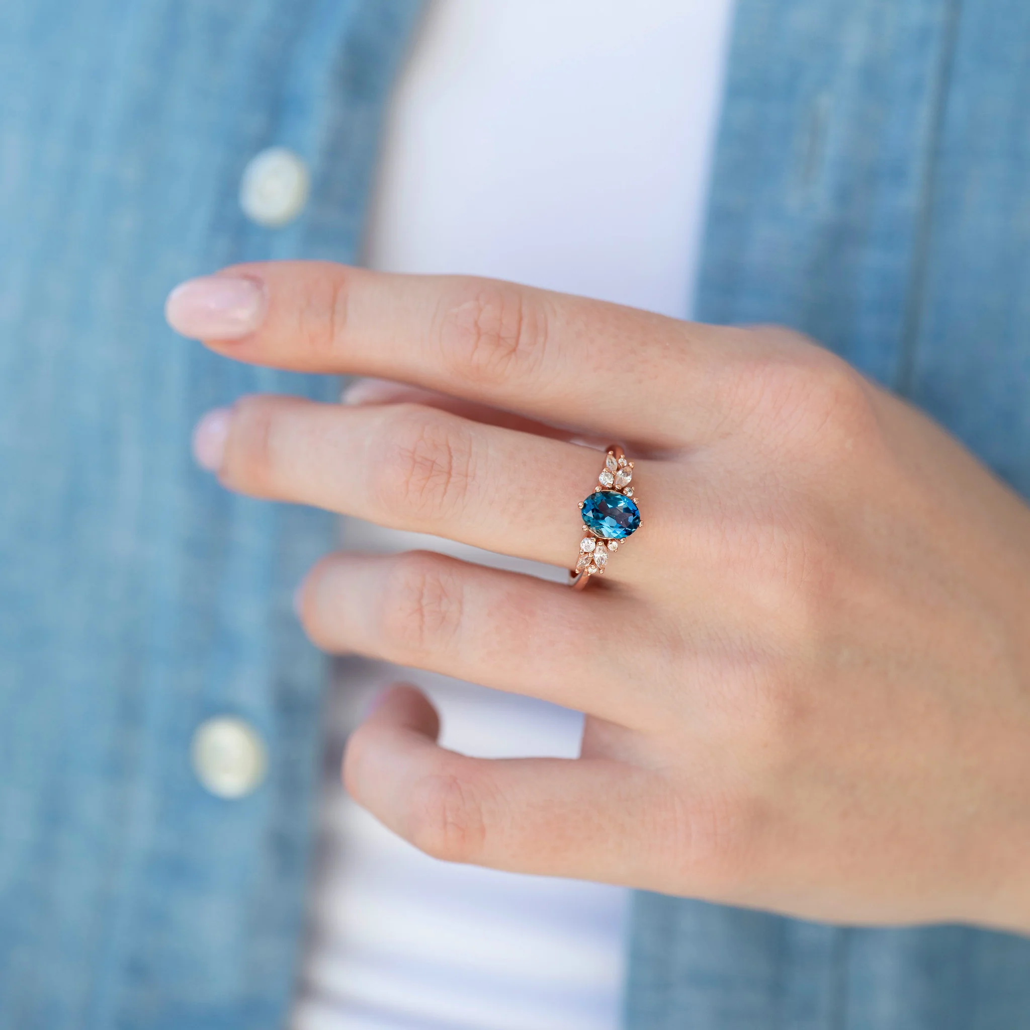 Lily London Blue Topaz Ring- 14K Rose Gold Vermeil - Image 2