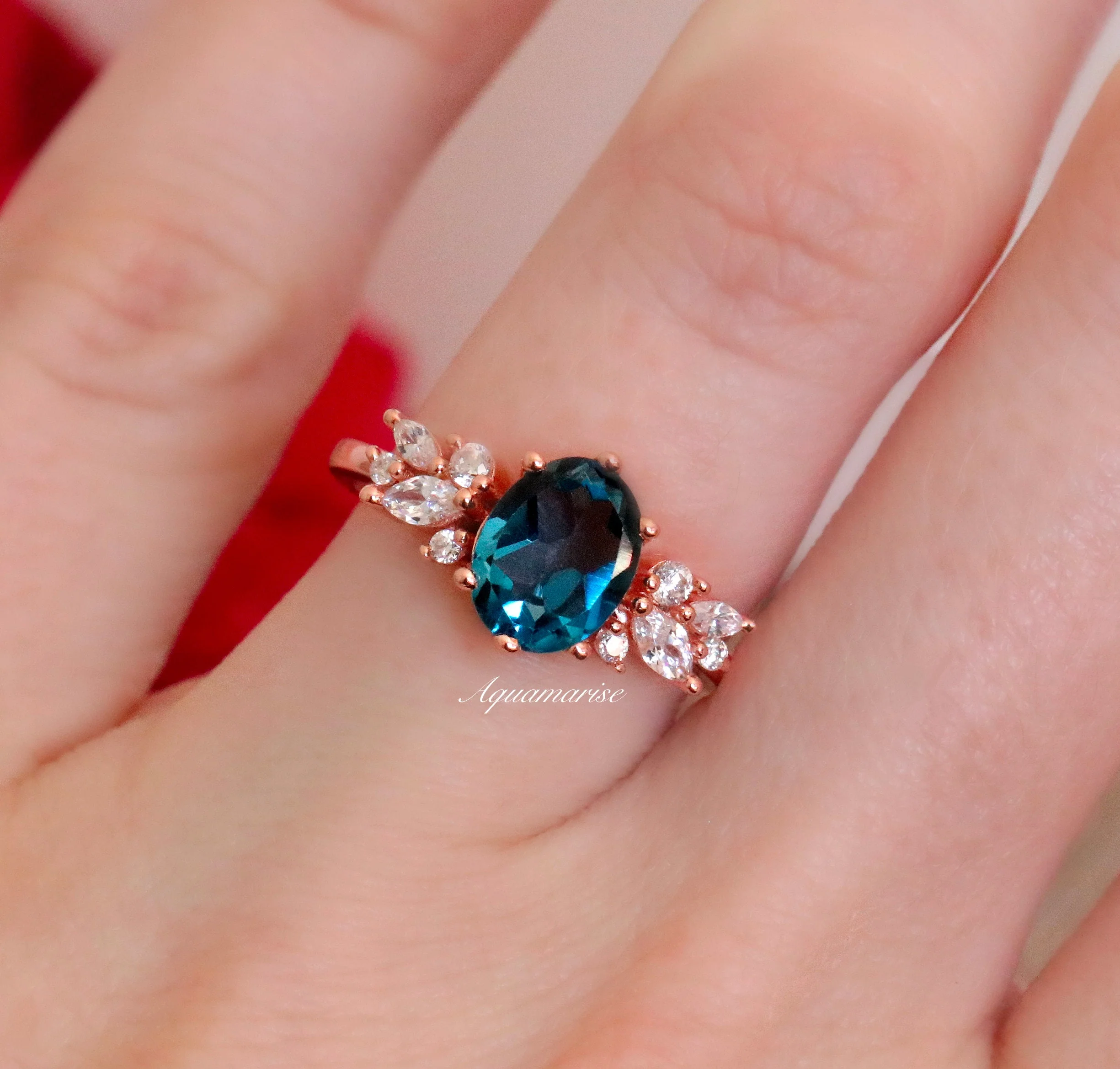 Lily London Blue Topaz Ring- 14K Rose Gold Vermeil - Image 3