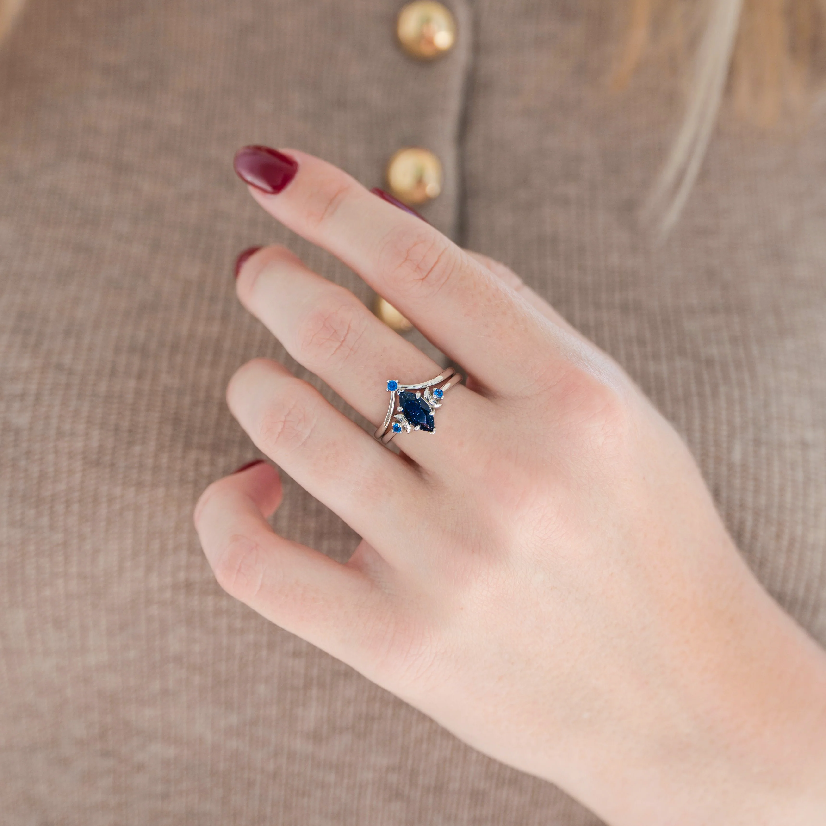 Lunar Starlight Sandstone Ring Set (Starry Night) in 14K White Gold - Image 4