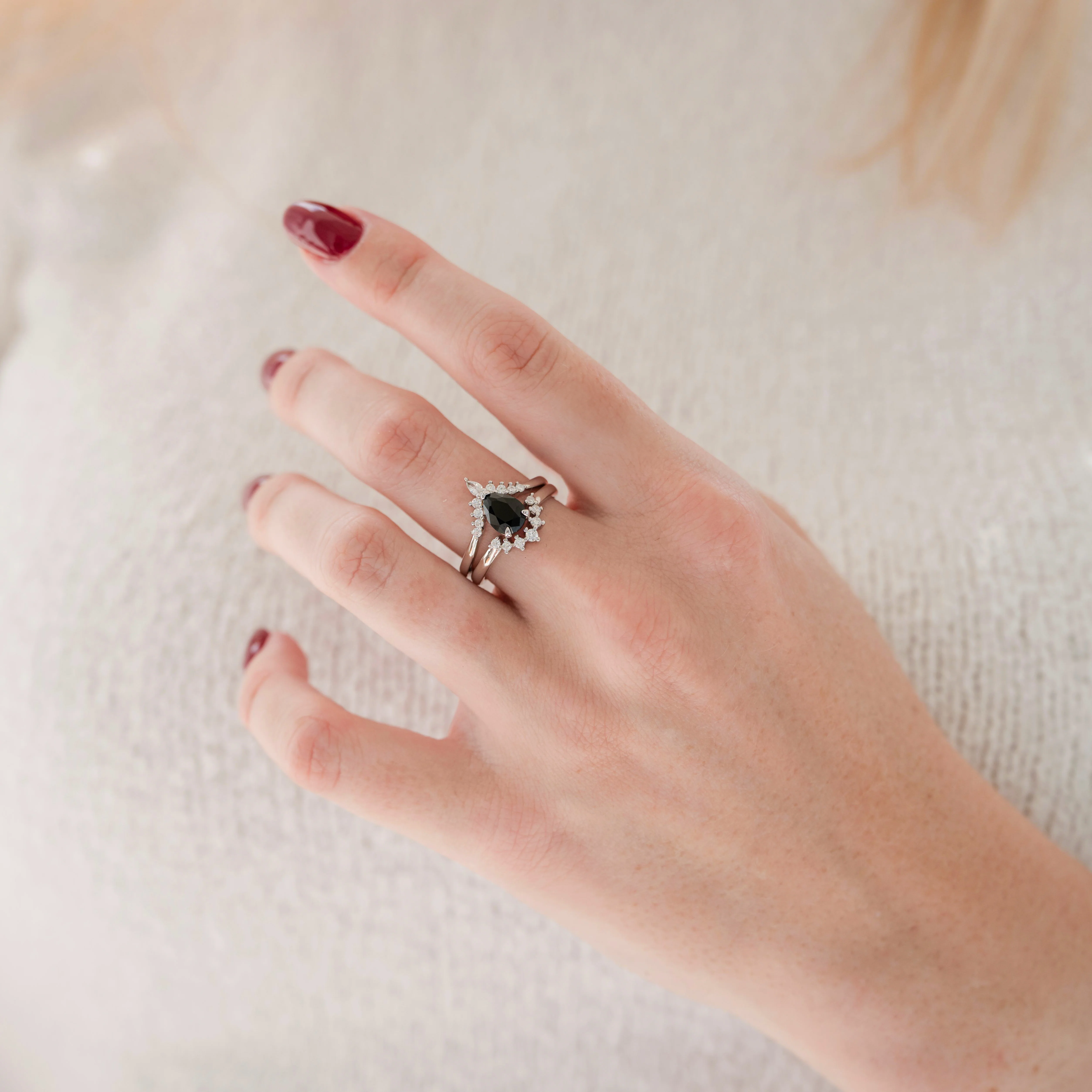 Lunette Black Onyx Engagement Ring Set in 14K White Gold - Image 3