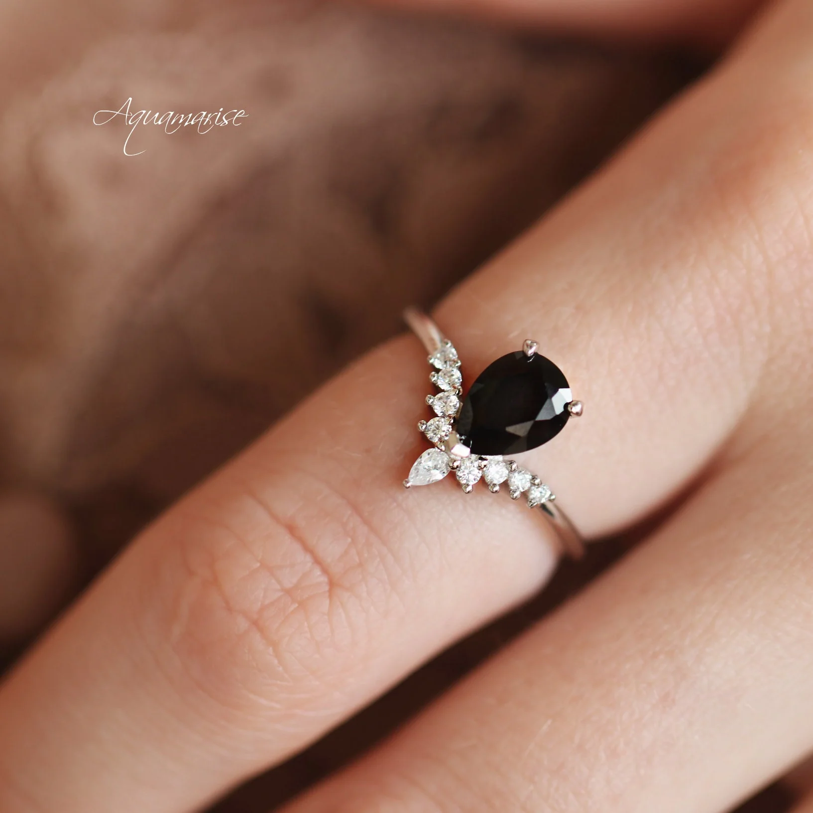 Lunette Black Onyx Engagement Ring Set in 14K White Gold - Image 5
