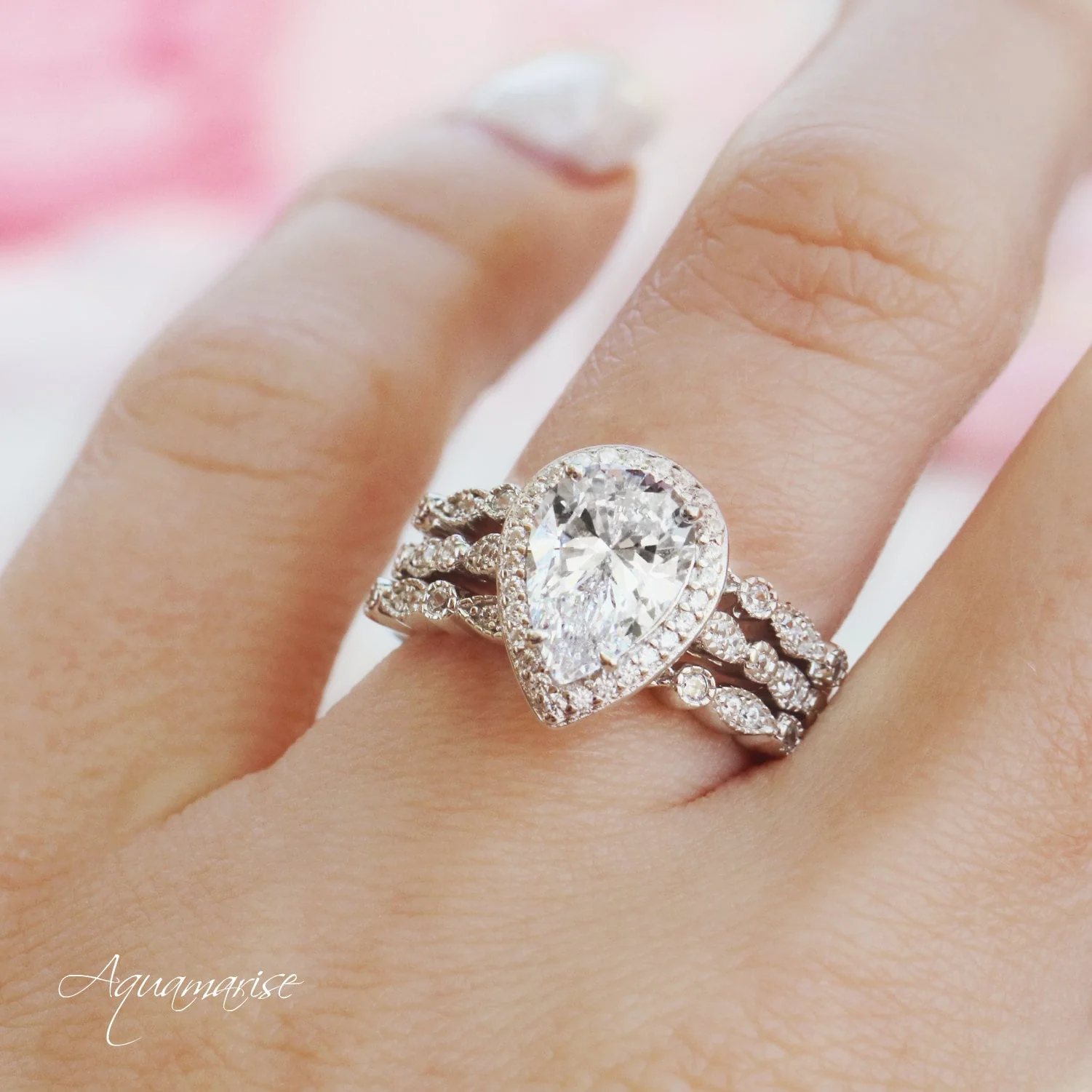 Pear Cut Moissanite Engagement Ring in 14K White Gold - Image 5