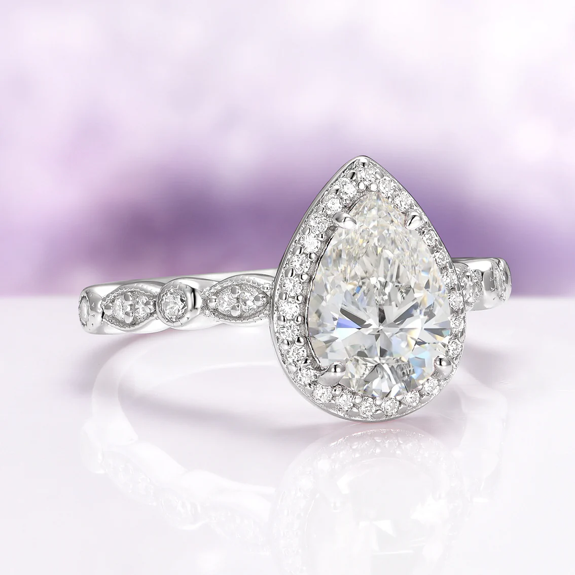 Pear Cut Moissanite Engagement Ring in 14K White Gold - Image 6