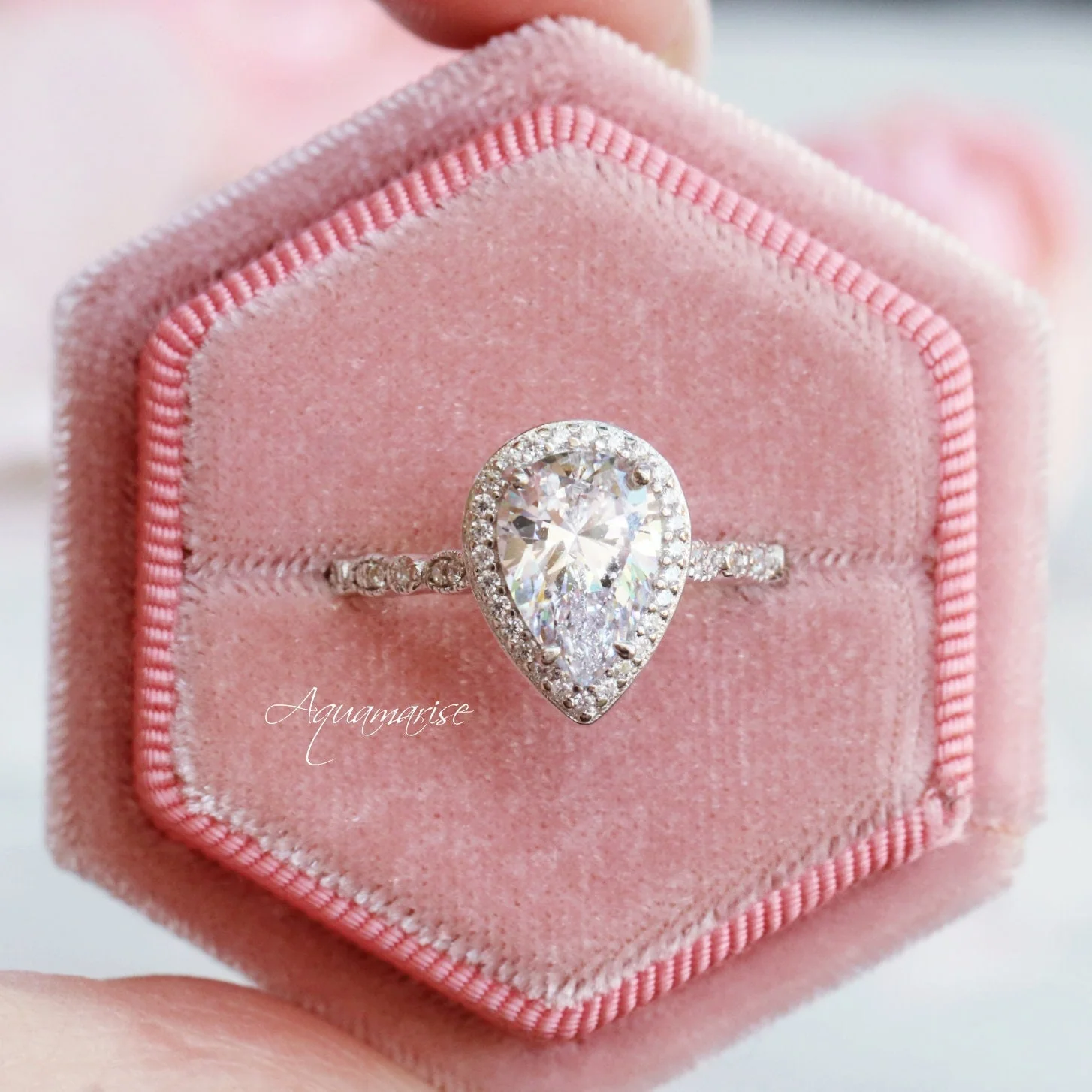 Pear Cut Moissanite Engagement Ring in 14K White Gold - Image 7