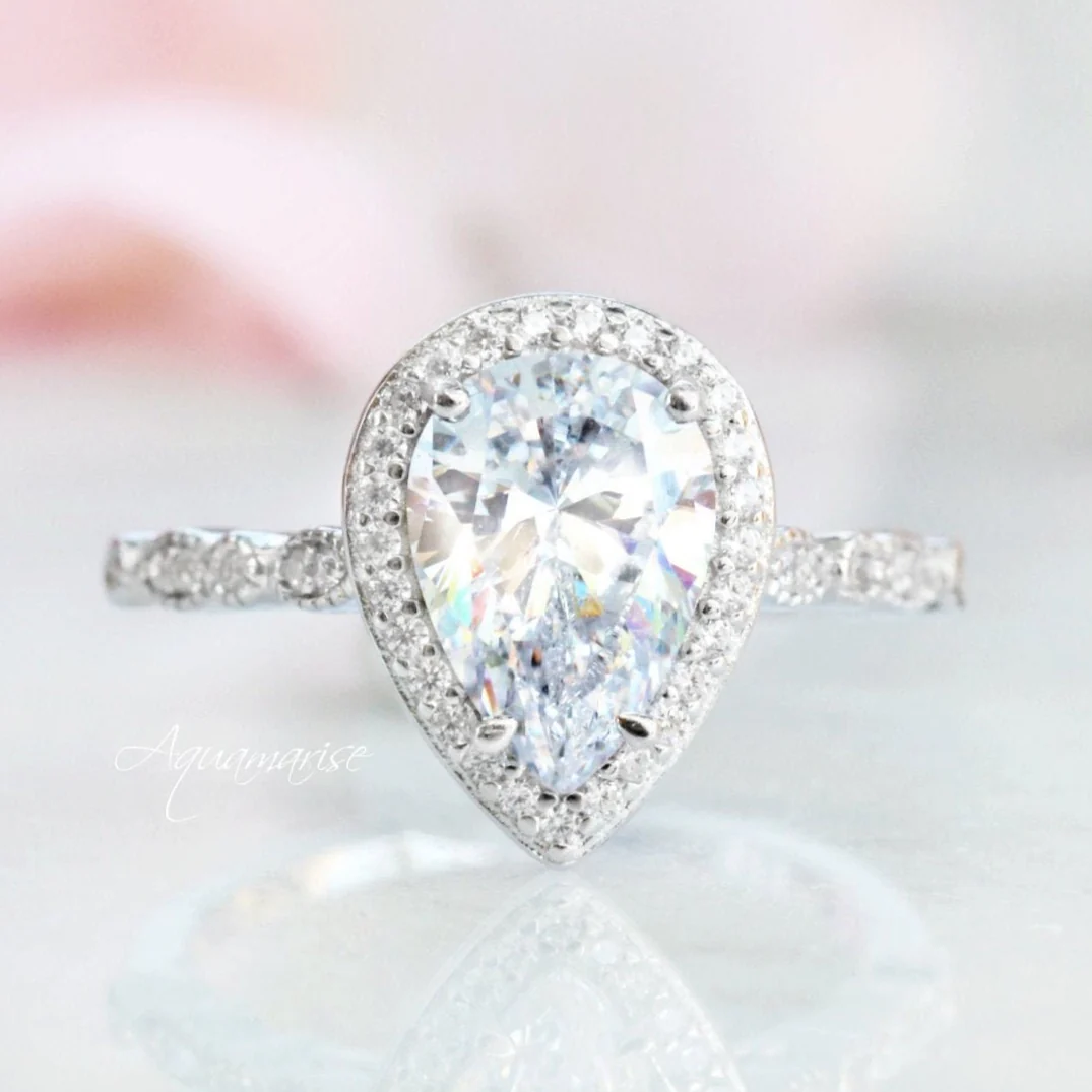 Pear Cut Moissanite Engagement Ring in 14K White Gold - Image 9
